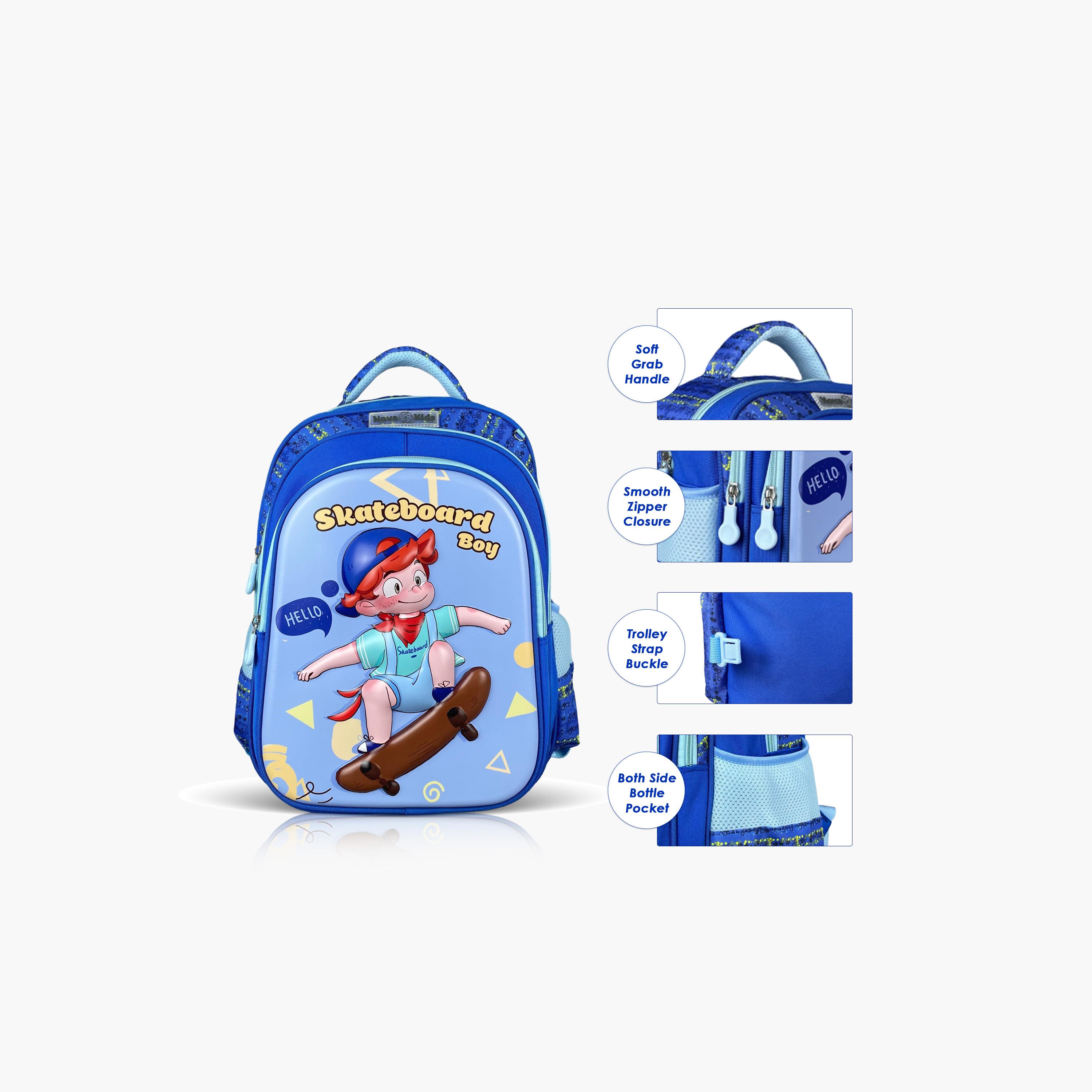 حقيبة مدرسية ثلاثية الأبعاد من نوفا كيدز مع عربة - 16.5 بوصة - متزلج - أزرق-school-bagsandbackpacks-trolleybags-image-8