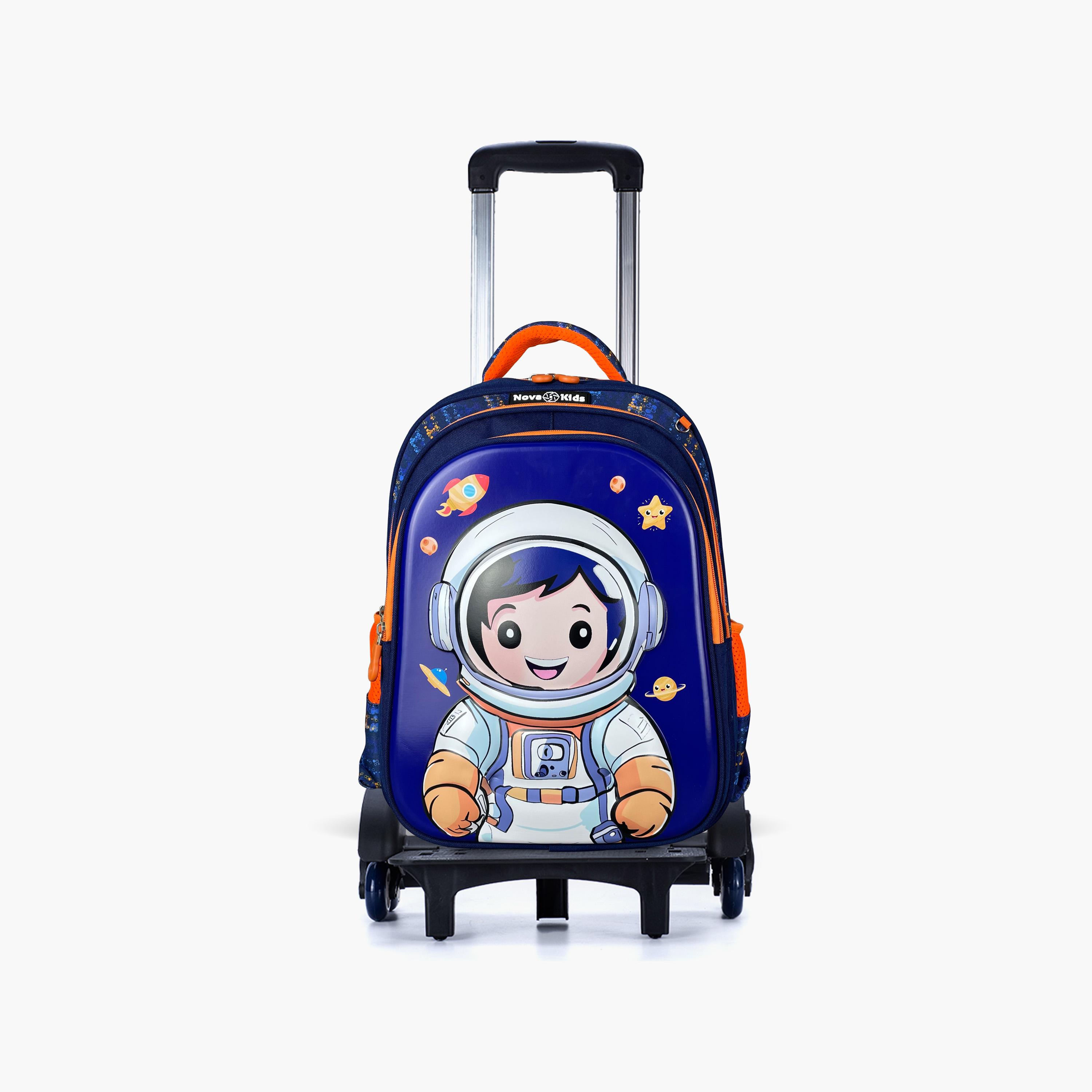 حقيبة مدرسية ثلاثية الأبعاد من نوفا كيدز مع عربة - 16.5 بوصة - رائد فضاء - أزرق-school-bagsandbackpacks-trolleybags-image-10