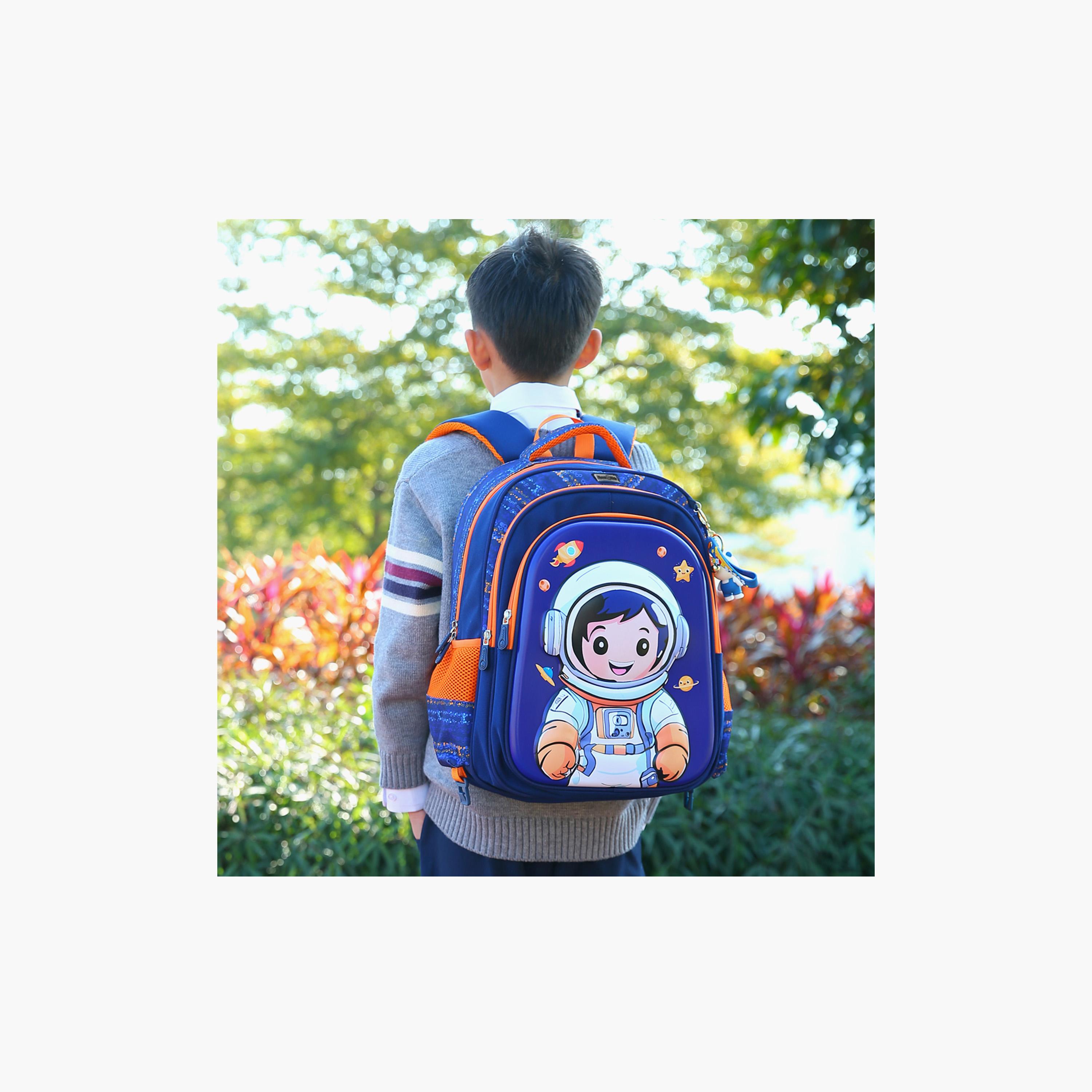 حقيبة مدرسية ثلاثية الأبعاد من نوفا كيدز مع عربة - 16.5 بوصة - رائد فضاء - أزرق-school-bagsandbackpacks-trolleybags-image-1