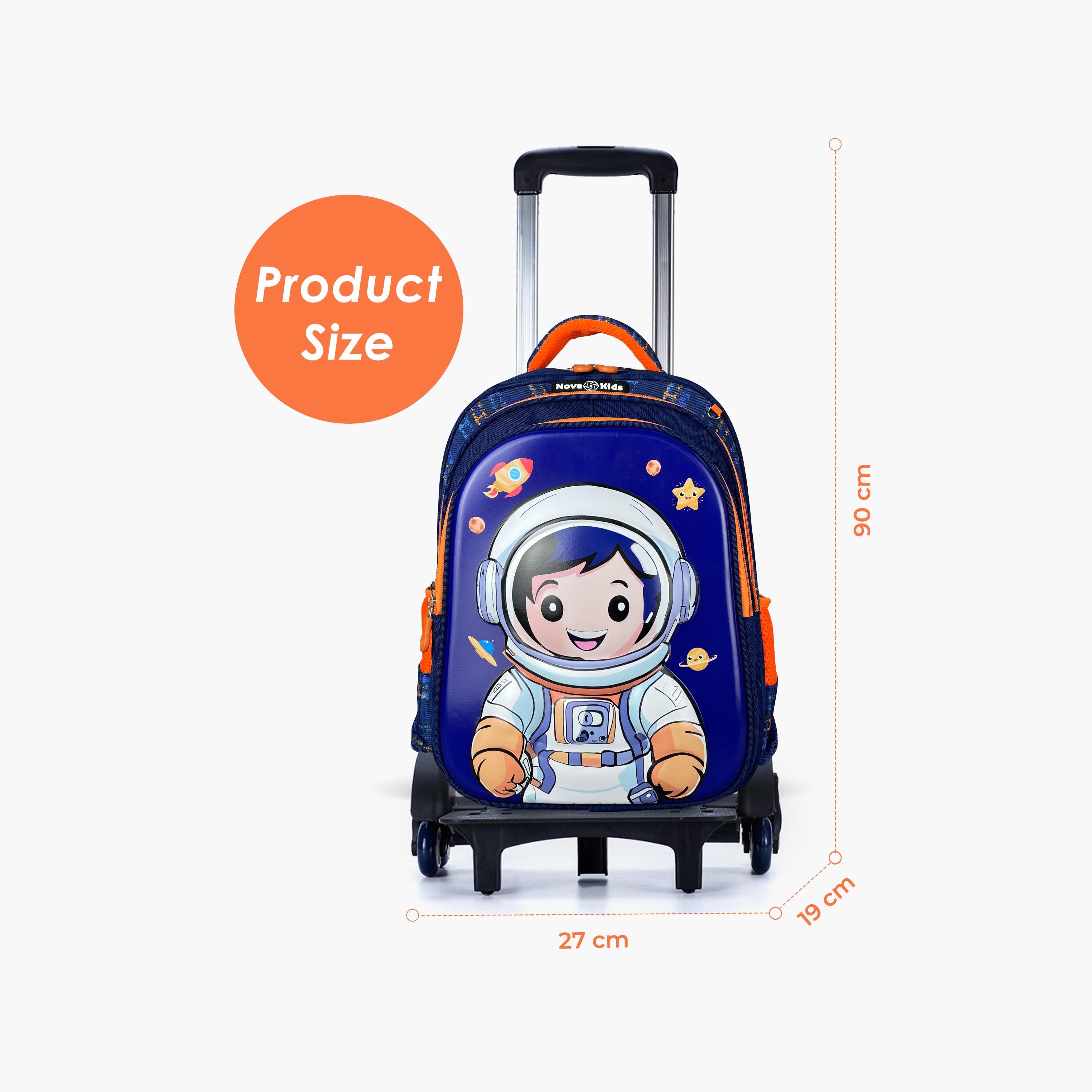 حقيبة مدرسية ثلاثية الأبعاد من نوفا كيدز مع عربة - 16.5 بوصة - رائد فضاء - أزرق-school-bagsandbackpacks-trolleybags-image-8