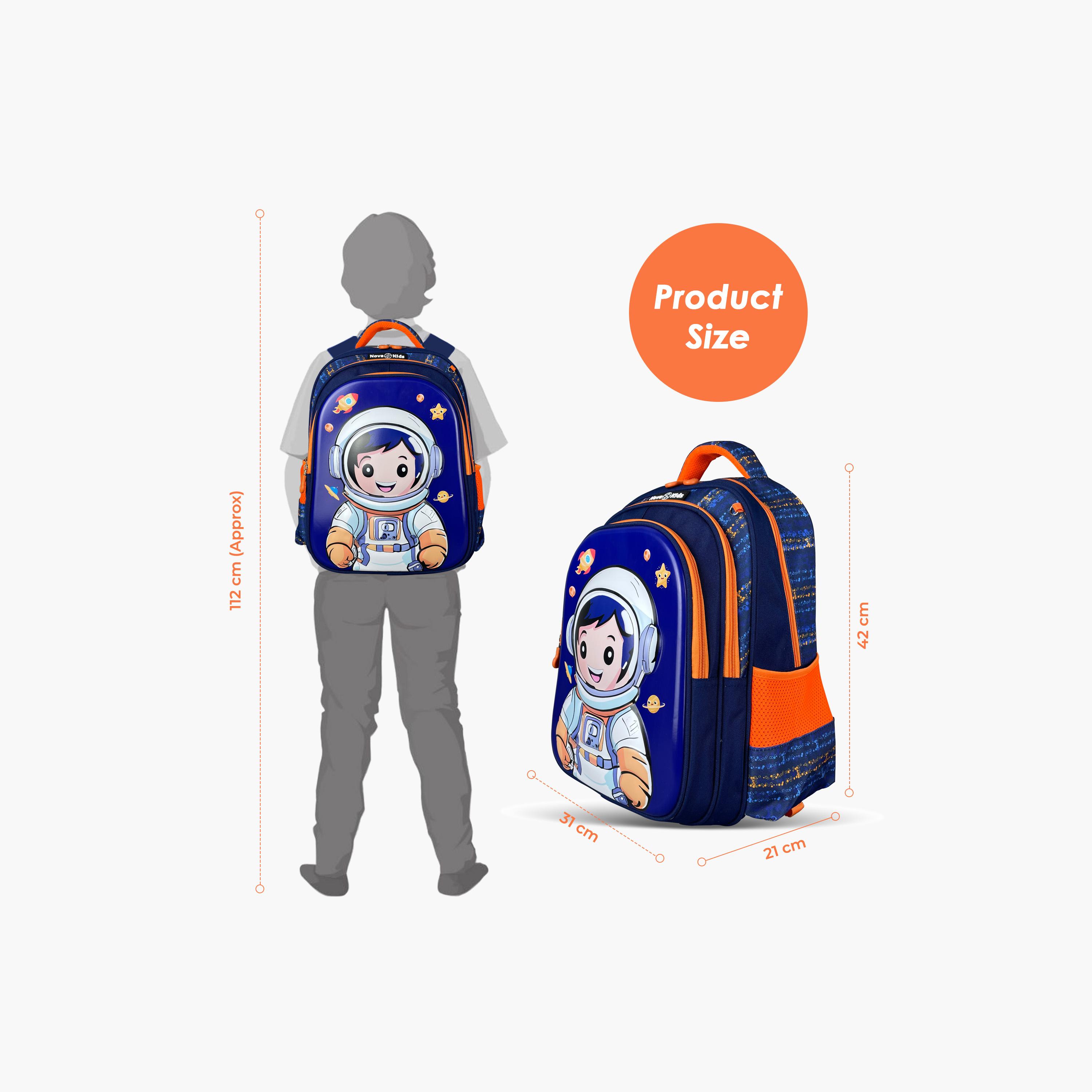 حقيبة مدرسية ثلاثية الأبعاد من نوفا كيدز مع عربة - 16.5 بوصة - رائد فضاء - أزرق-school-bagsandbackpacks-trolleybags-image-7