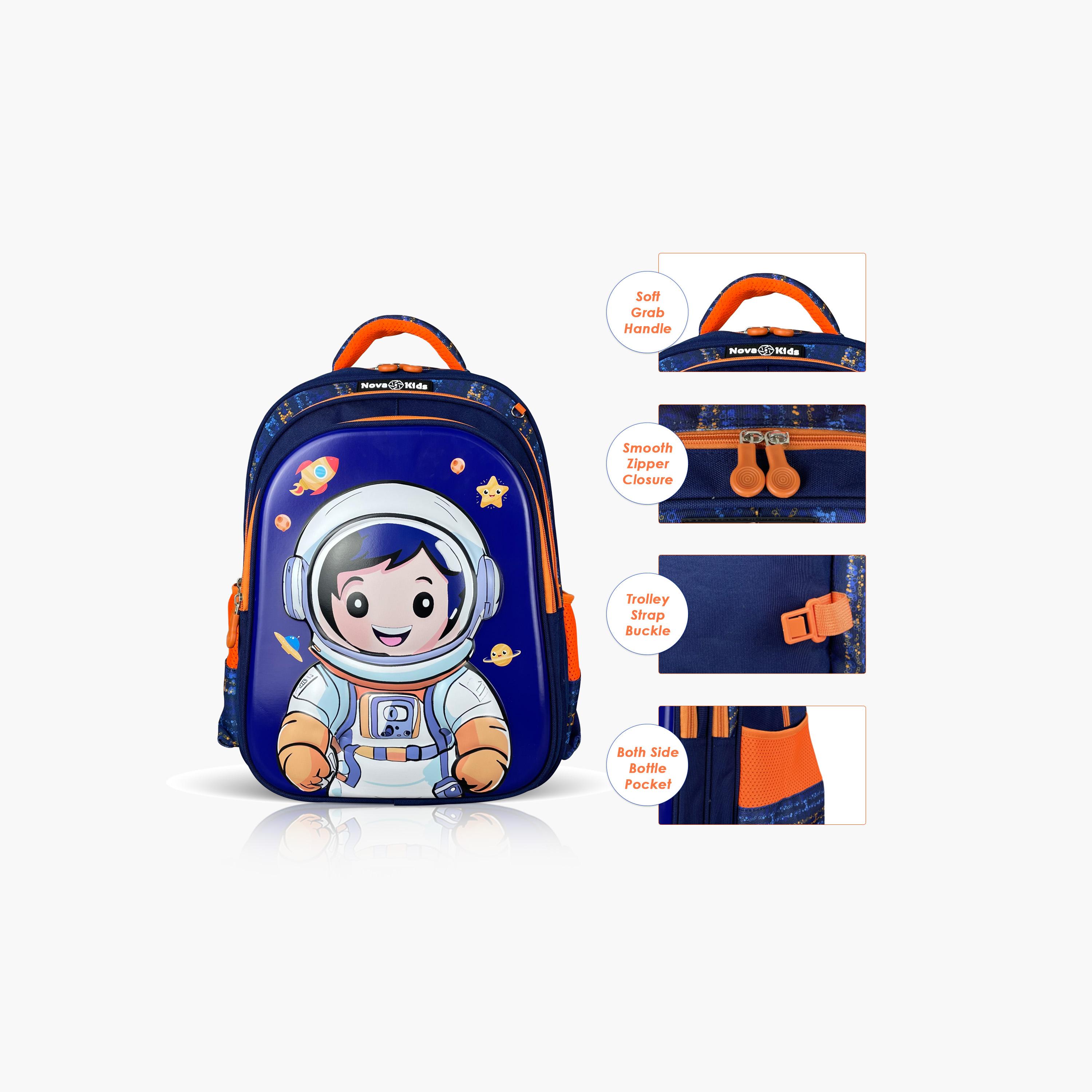 حقيبة مدرسية ثلاثية الأبعاد من نوفا كيدز مع عربة - 16.5 بوصة - رائد فضاء - أزرق-school-bagsandbackpacks-trolleybags-image-3