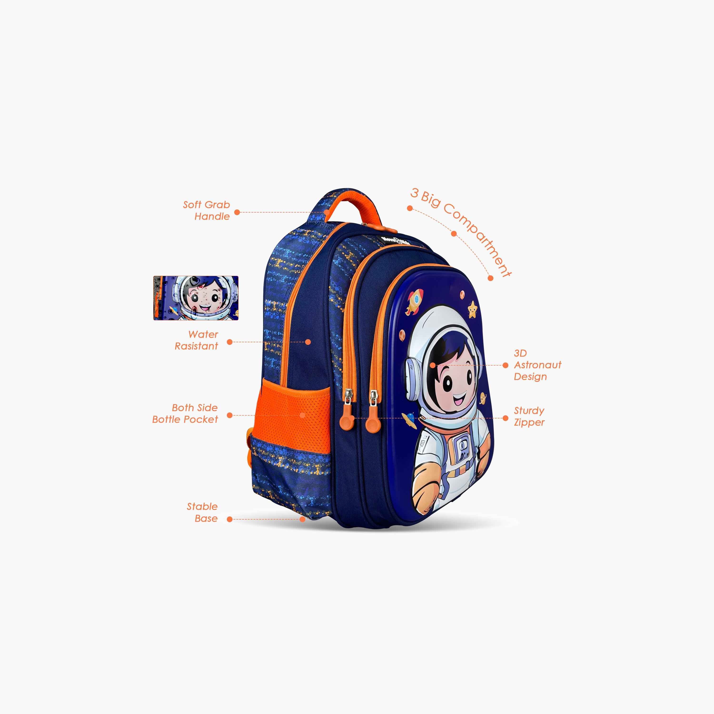 حقيبة مدرسية ثلاثية الأبعاد من نوفا كيدز مع عربة - 16.5 بوصة - رائد فضاء - أزرق-school-bagsandbackpacks-trolleybags-image-2