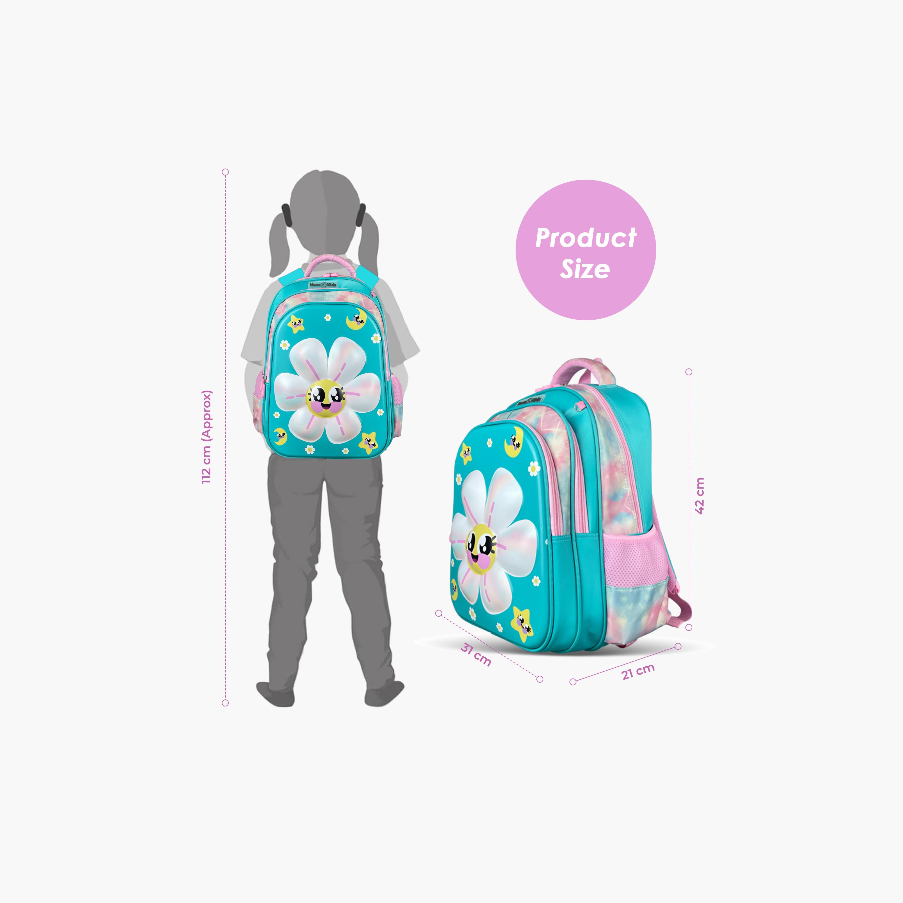 Nova Kids 3D School Bag with Trolley - 16.5 Inch - Daisy - Green-school-bagsandbackpacks-trolleybags-image-3