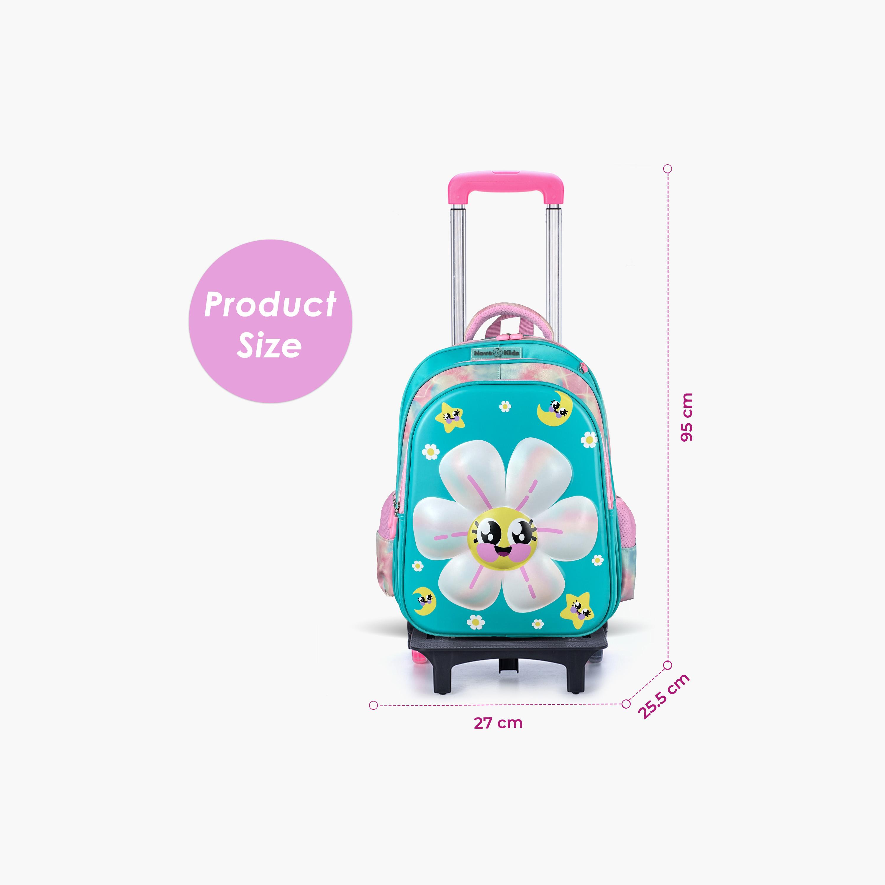 Nova Kids 3D School Bag with Trolley - 16.5 Inch - Daisy - Green-school-bagsandbackpacks-trolleybags-image-4