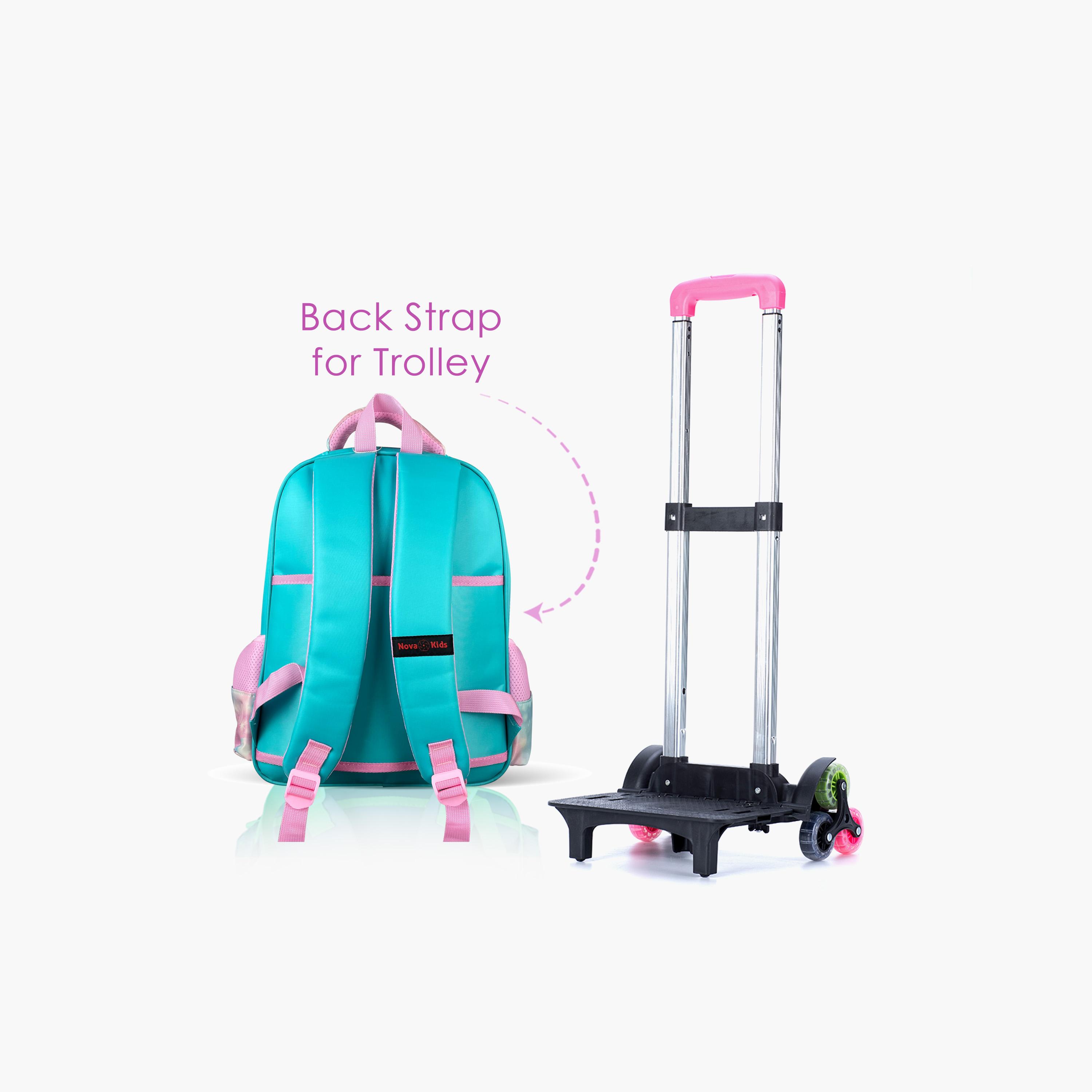 Nova Kids 3D School Bag with Trolley - 16.5 Inch - Daisy - Green-school-bagsandbackpacks-trolleybags-image-5