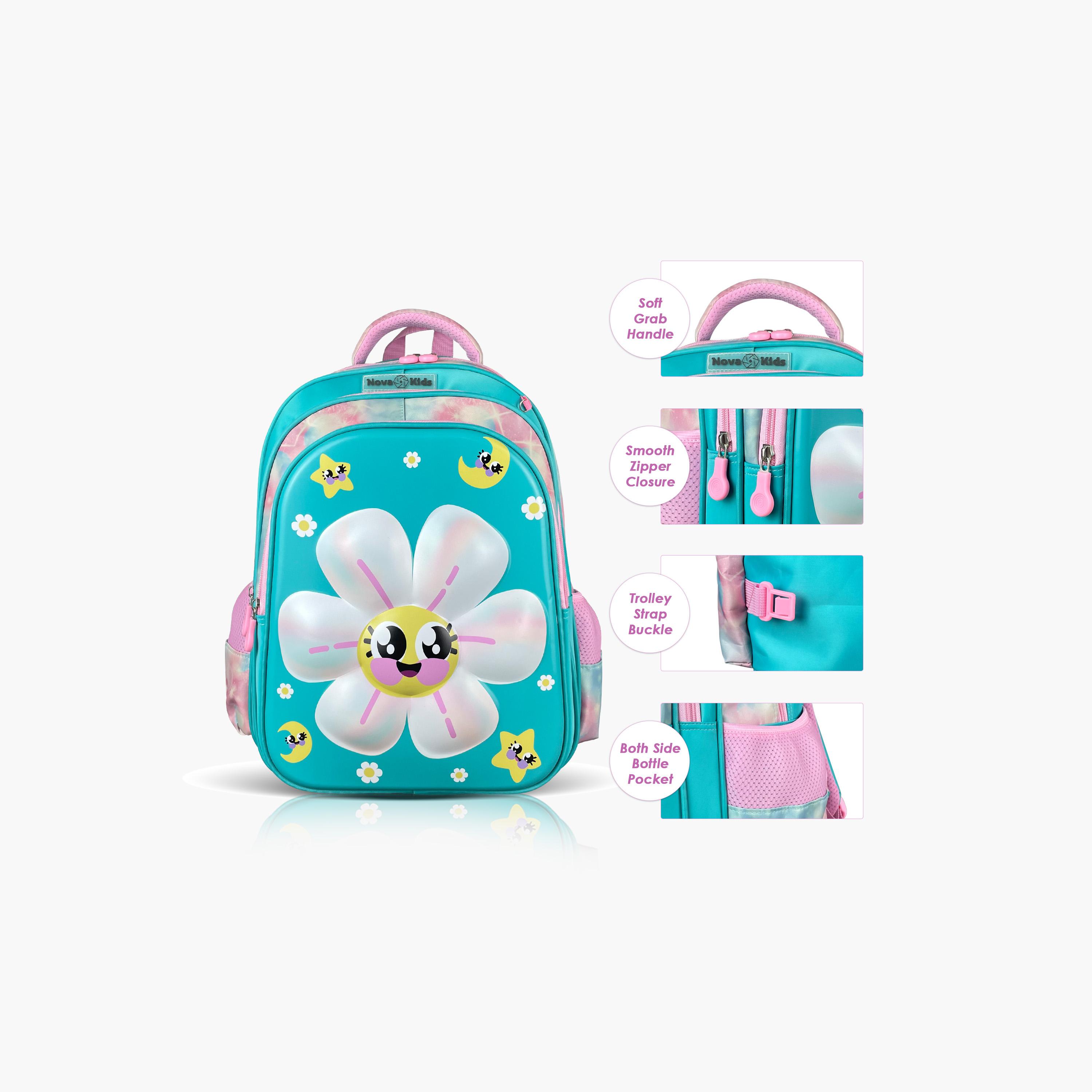 Nova Kids 3D School Bag with Trolley - 16.5 Inch - Daisy - Green-school-bagsandbackpacks-trolleybags-image-8