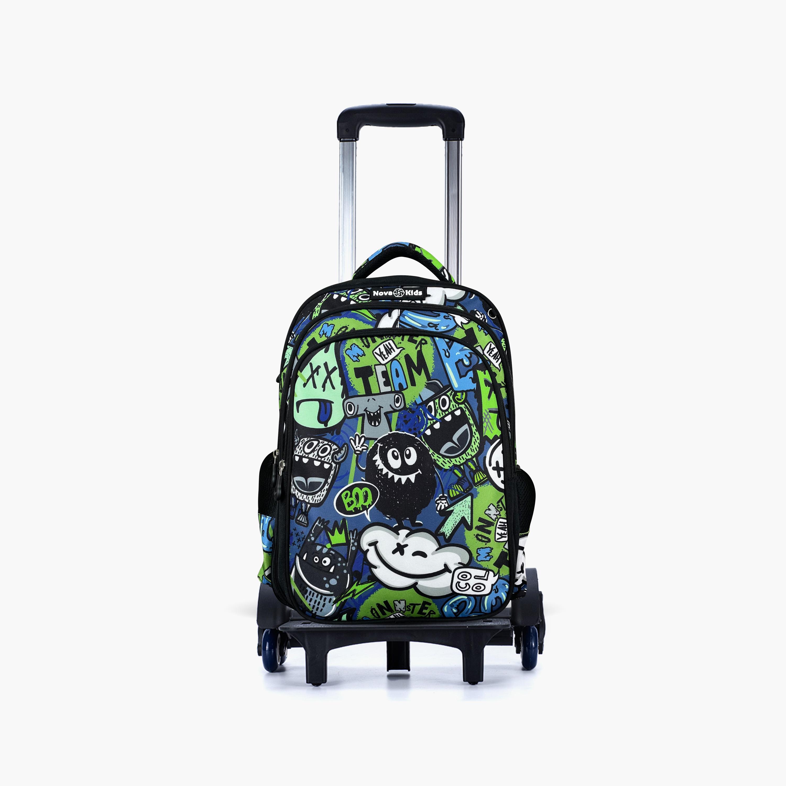 Nova Kids 3D School Bag with Trolley - 17.5 Inch - GenZ - Black-school-bagsandbackpacks-trolleybags-image-1