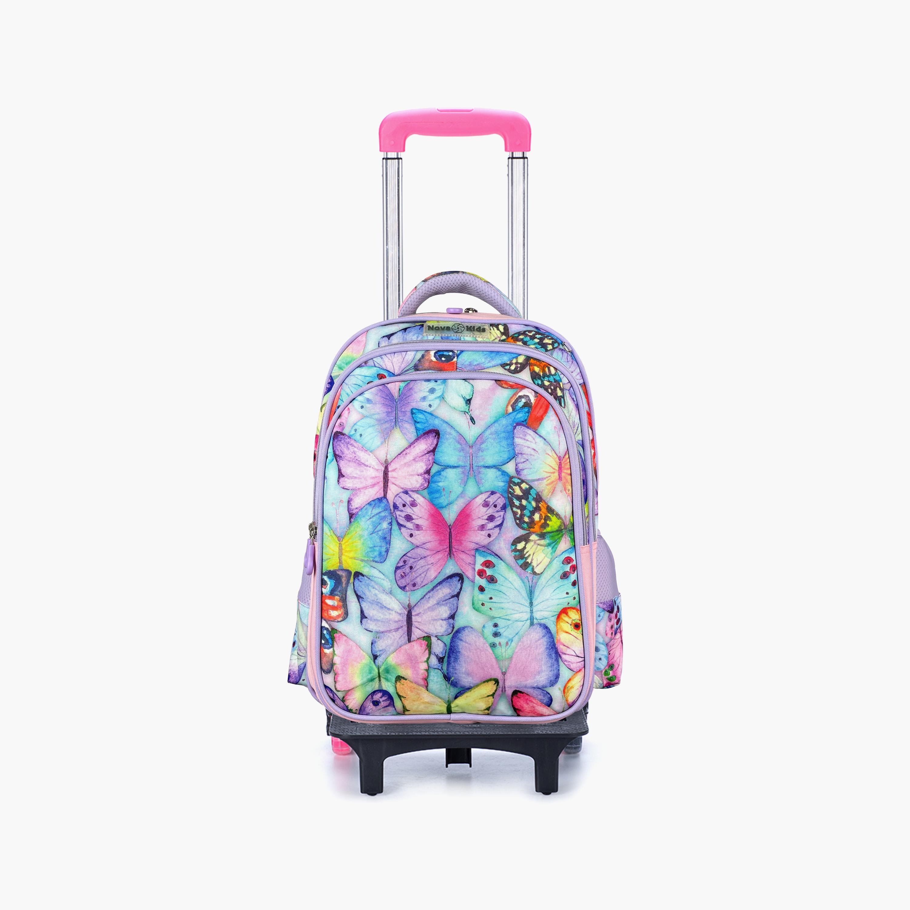 حقيبة مدرسية ثلاثية الأبعاد من نوفا كيدز مع عربة - 17.5 بوصة - فراشة - أرجواني-school-bagsandbackpacks-trolleybags-image-1