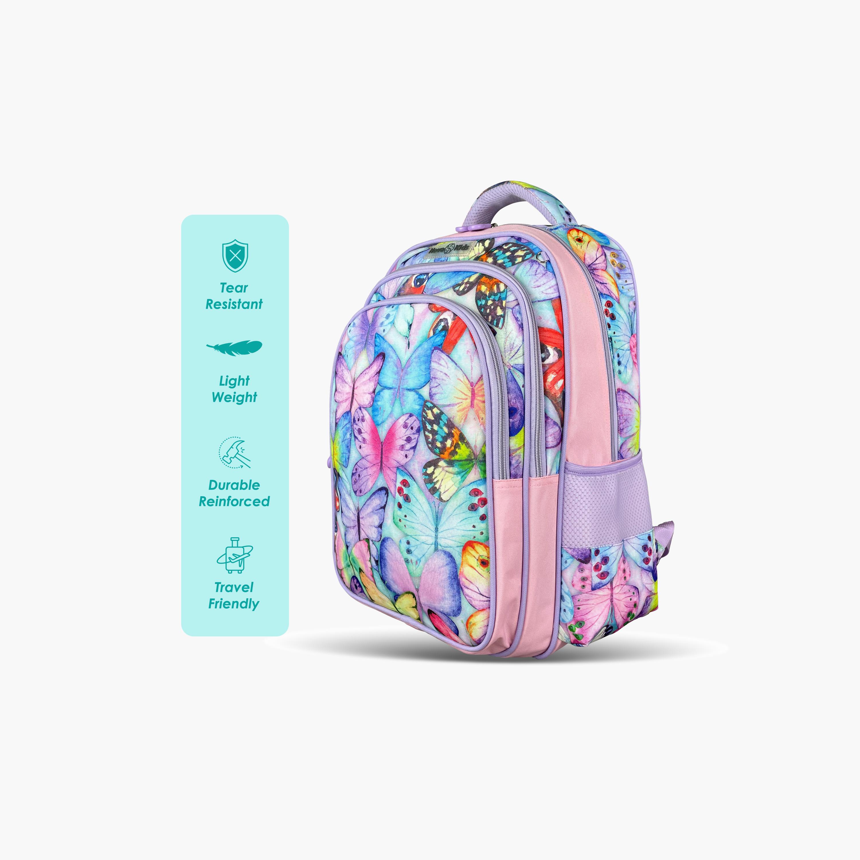 حقيبة مدرسية ثلاثية الأبعاد من نوفا كيدز مع عربة - 17.5 بوصة - فراشة - أرجواني-school-bagsandbackpacks-trolleybags-image-10