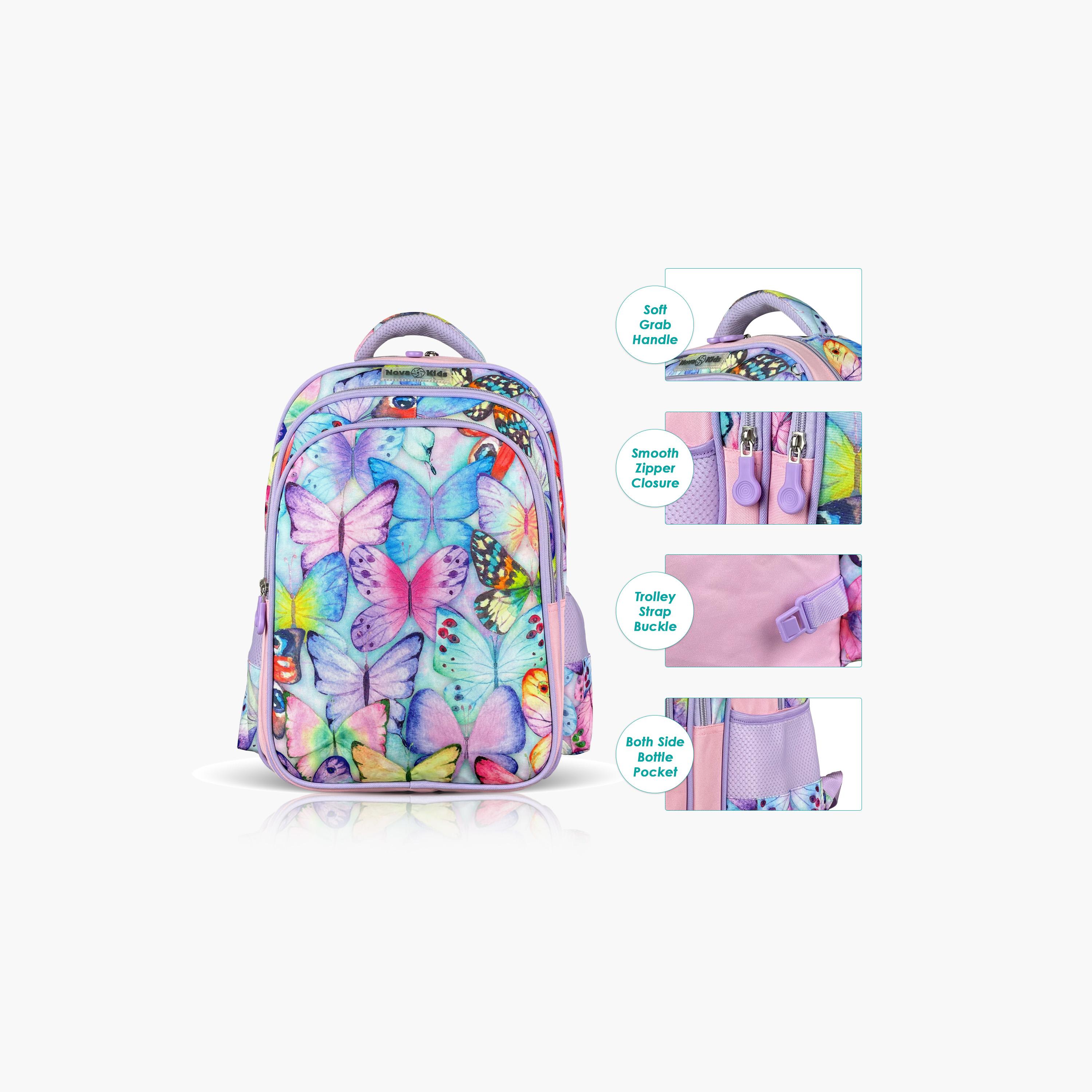 حقيبة مدرسية ثلاثية الأبعاد من نوفا كيدز مع عربة - 17.5 بوصة - فراشة - أرجواني-school-bagsandbackpacks-trolleybags-image-11