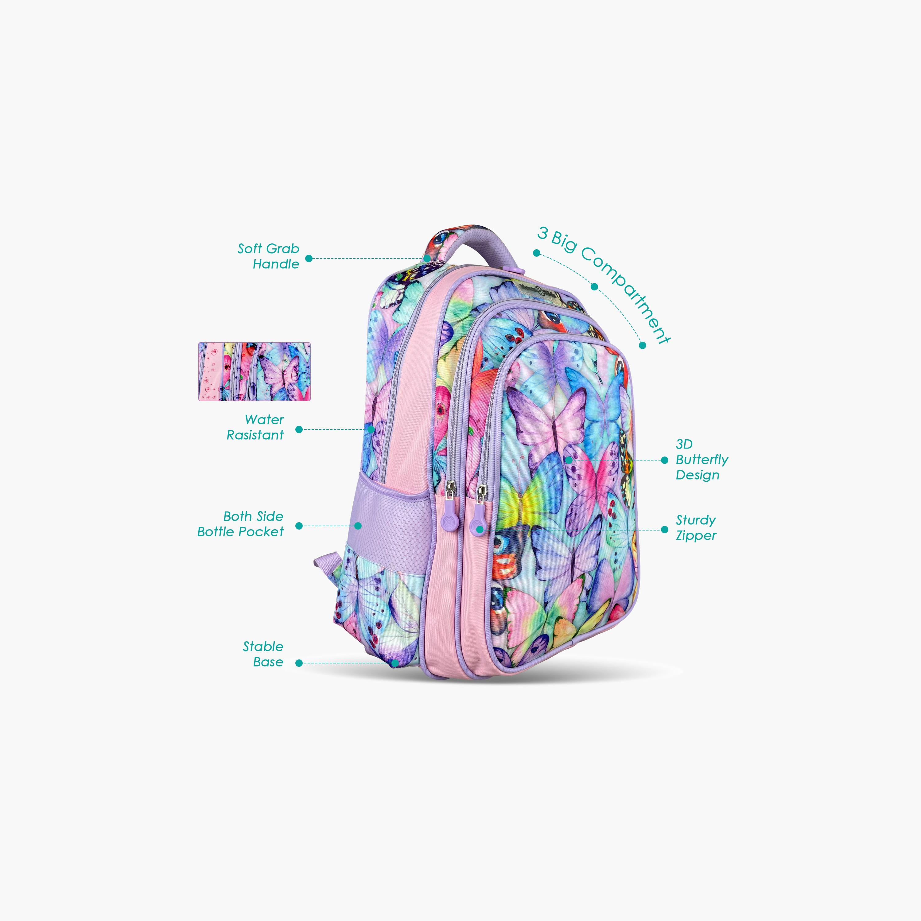 حقيبة مدرسية ثلاثية الأبعاد من نوفا كيدز مع عربة - 17.5 بوصة - فراشة - أرجواني-school-bagsandbackpacks-trolleybags-image-12