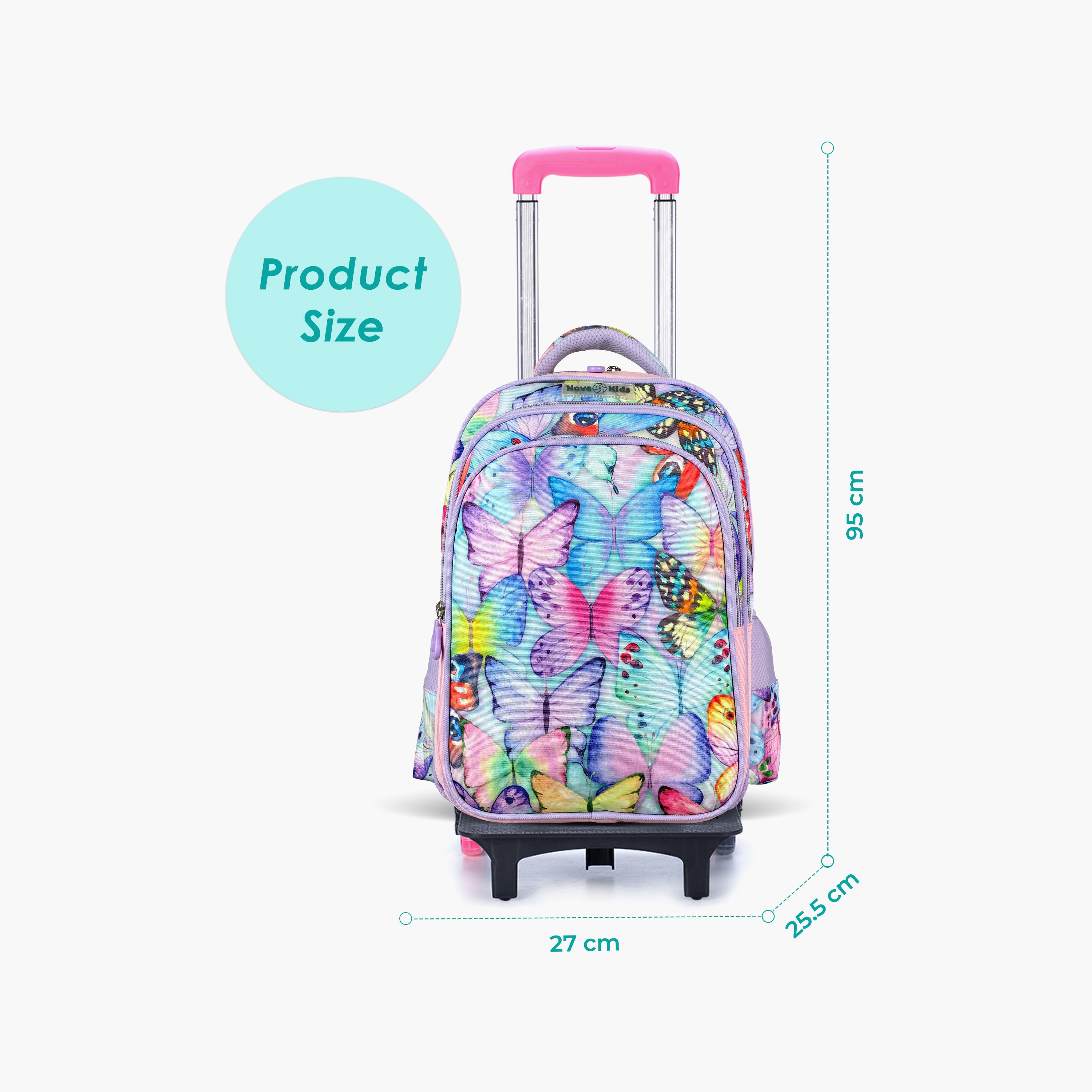 حقيبة مدرسية ثلاثية الأبعاد من نوفا كيدز مع عربة - 17.5 بوصة - فراشة - أرجواني-school-bagsandbackpacks-trolleybags-image-7