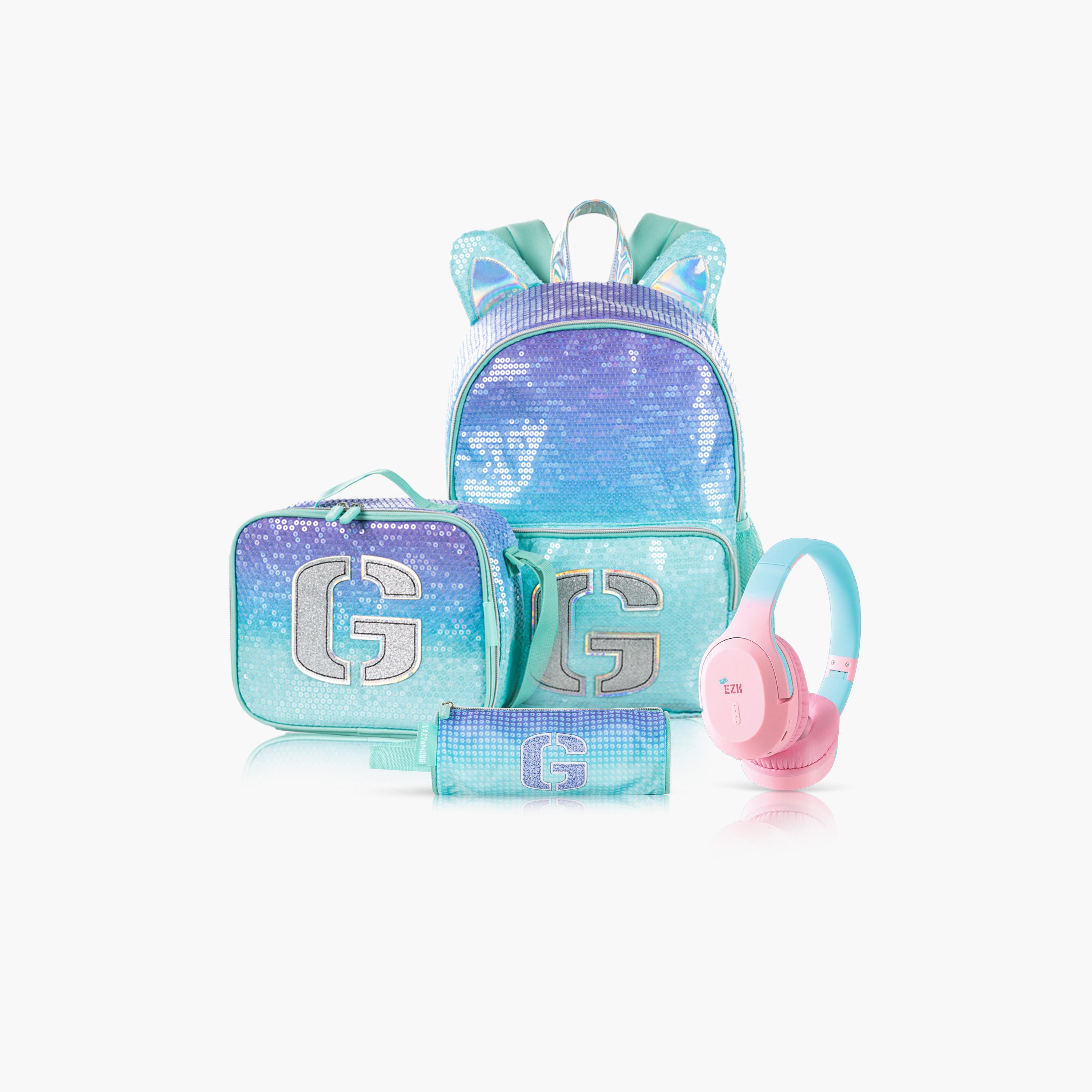 طقم حقيبة ظهر إيزي كيدز من 4 قطع - 17 بوصة - للبنات - لامعة - أخضر-school-bagsandbackpacks-sets-image-10