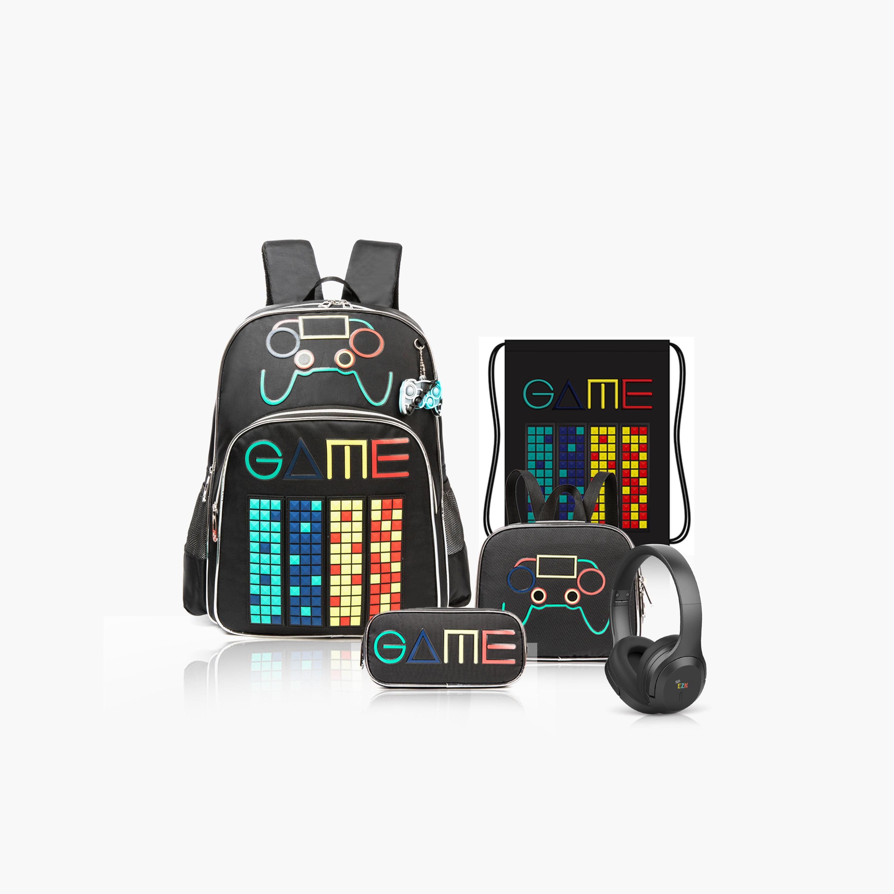 Eazy Kids 5-Piece Backpack Set- 17 Inch - Gen Z Gamer - Black-school-bagsandbackpacks-sets-image-9