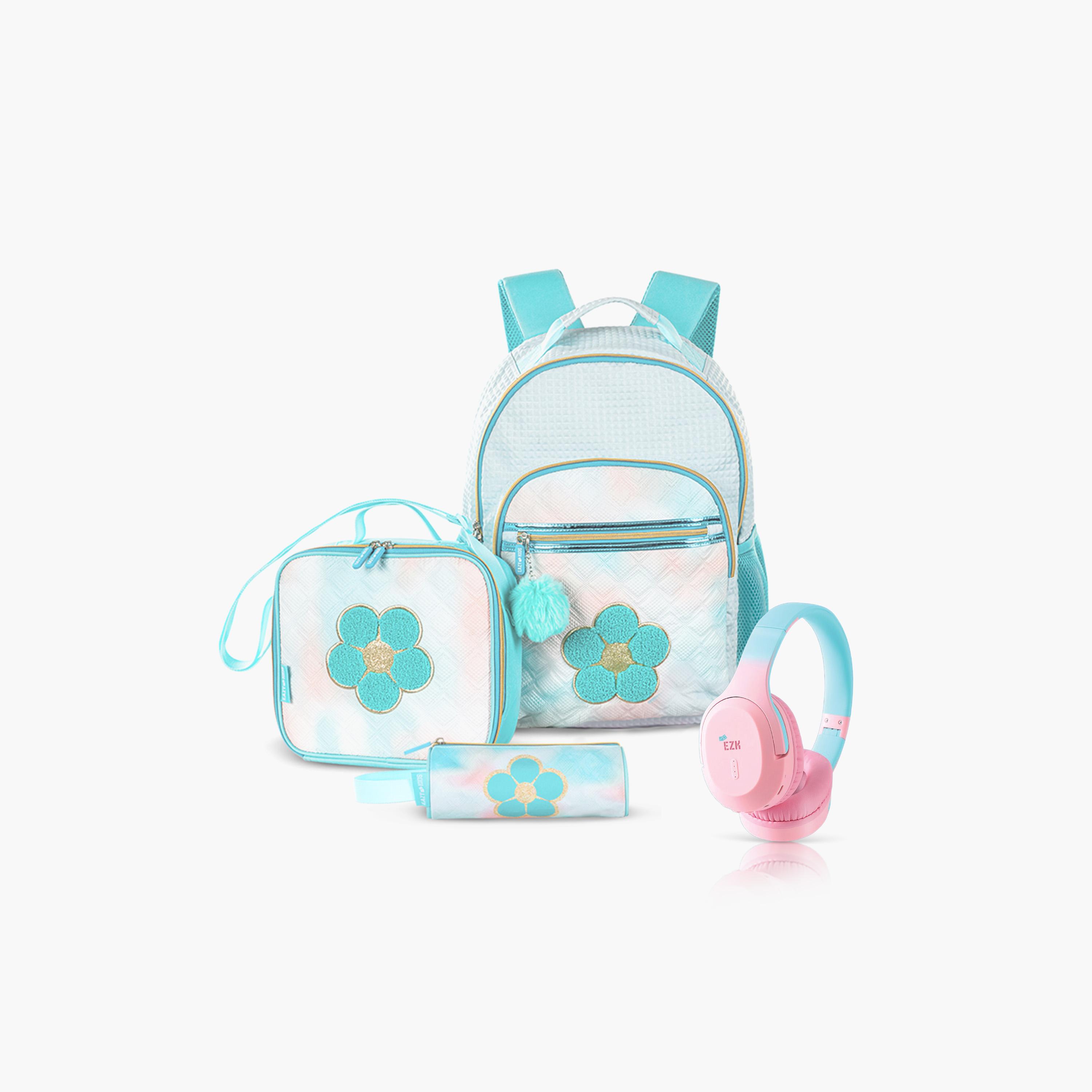 مجموعة حقيبة ظهر إيزي كيدز من 5 قطع - 17 بوصة - زهري - أخضر-school-bagsandbackpacks-sets-image-1