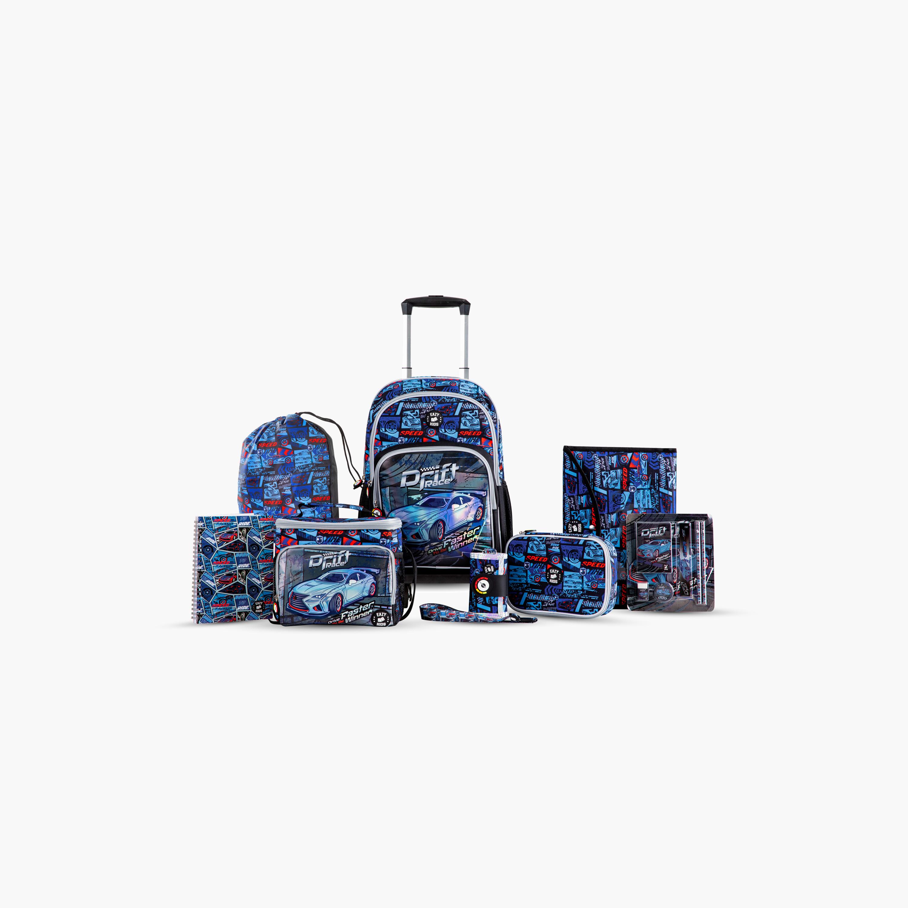 Eazy Kids 9-Piece Backpack Set - 18 Inch - Car Racing - Blue-school-bagsandbackpacks-trolleybags-image-1
