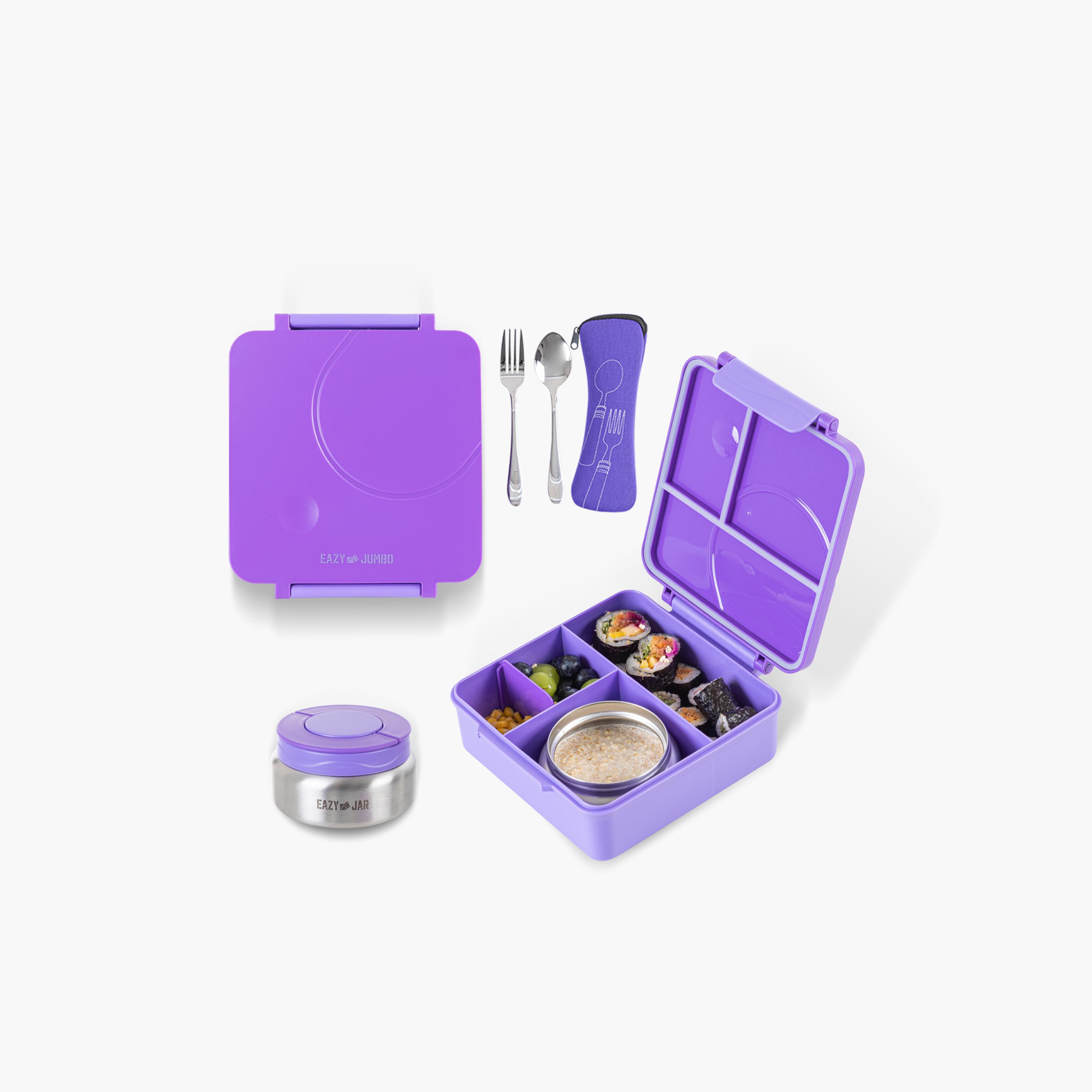 Eazy Kids Jumbo Bento Lunch Box with Insulated Luch Bag & Accessories Set - Purple-school-lunchessentials-lunchbags-image-1