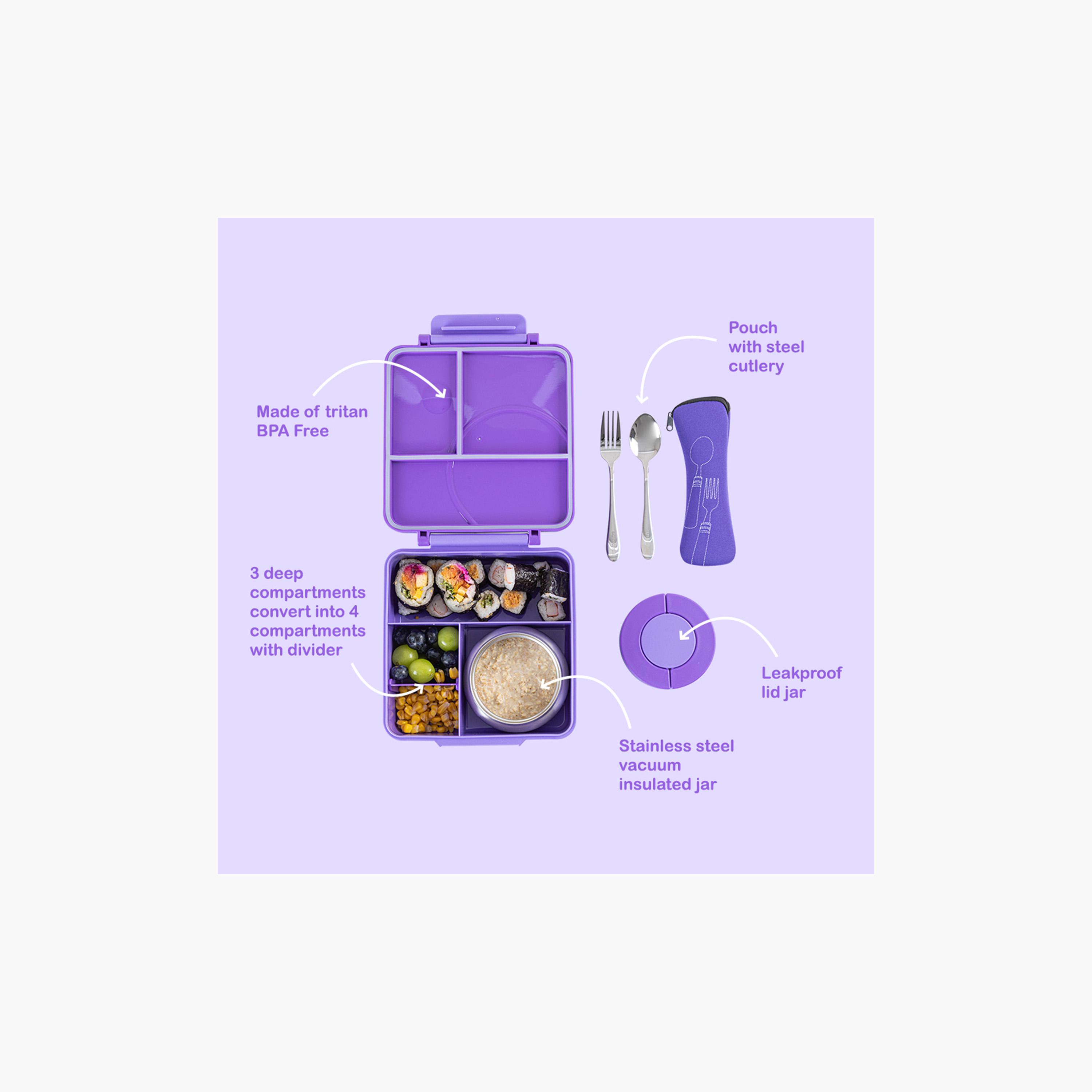 Eazy Kids Jumbo Bento Lunch Box with Insulated Luch Bag & Accessories Set - Purple-school-lunchessentials-lunchbags-image-10