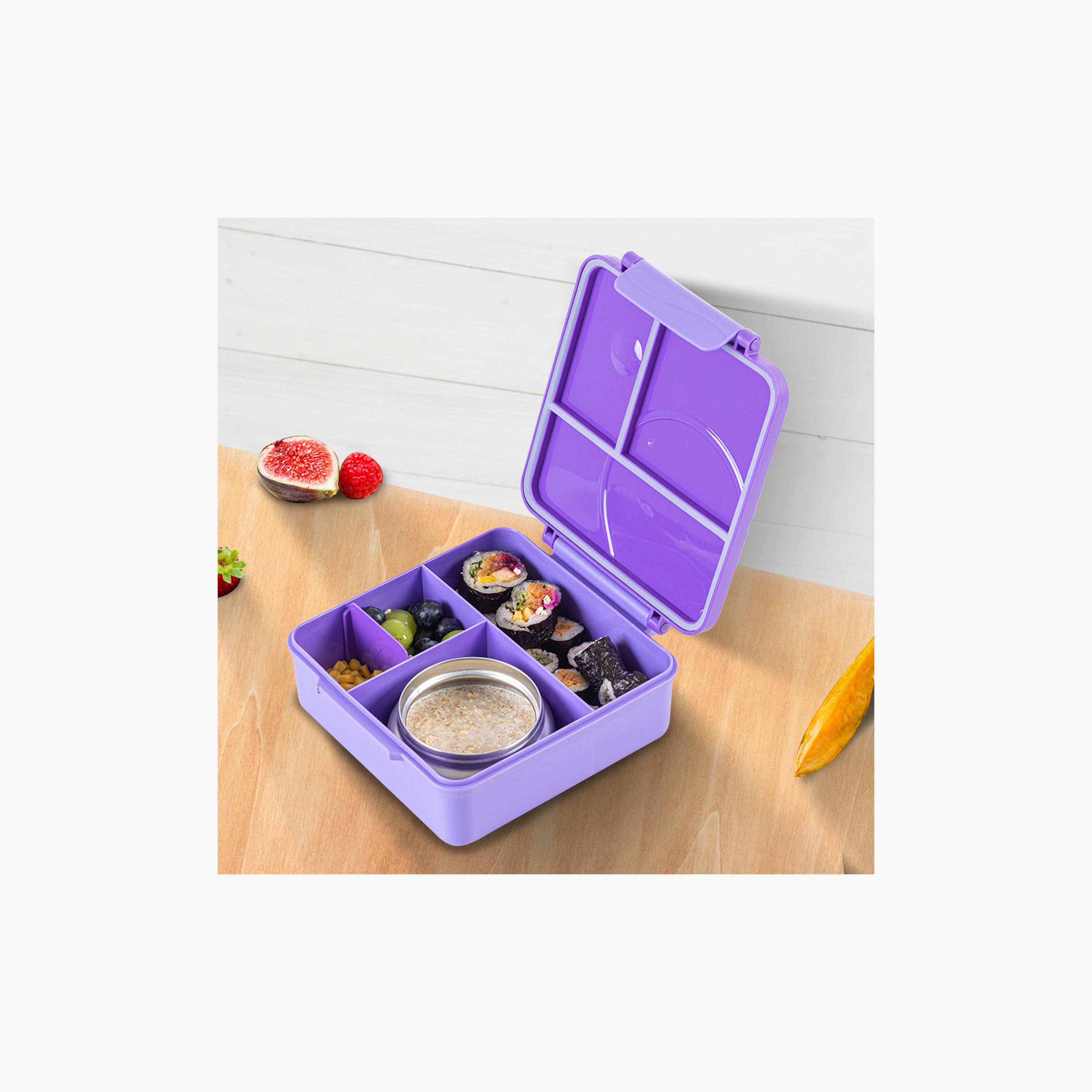 Eazy Kids Jumbo Bento Lunch Box with Insulated Luch Bag & Accessories Set - Purple-school-lunchessentials-lunchbags-image-6