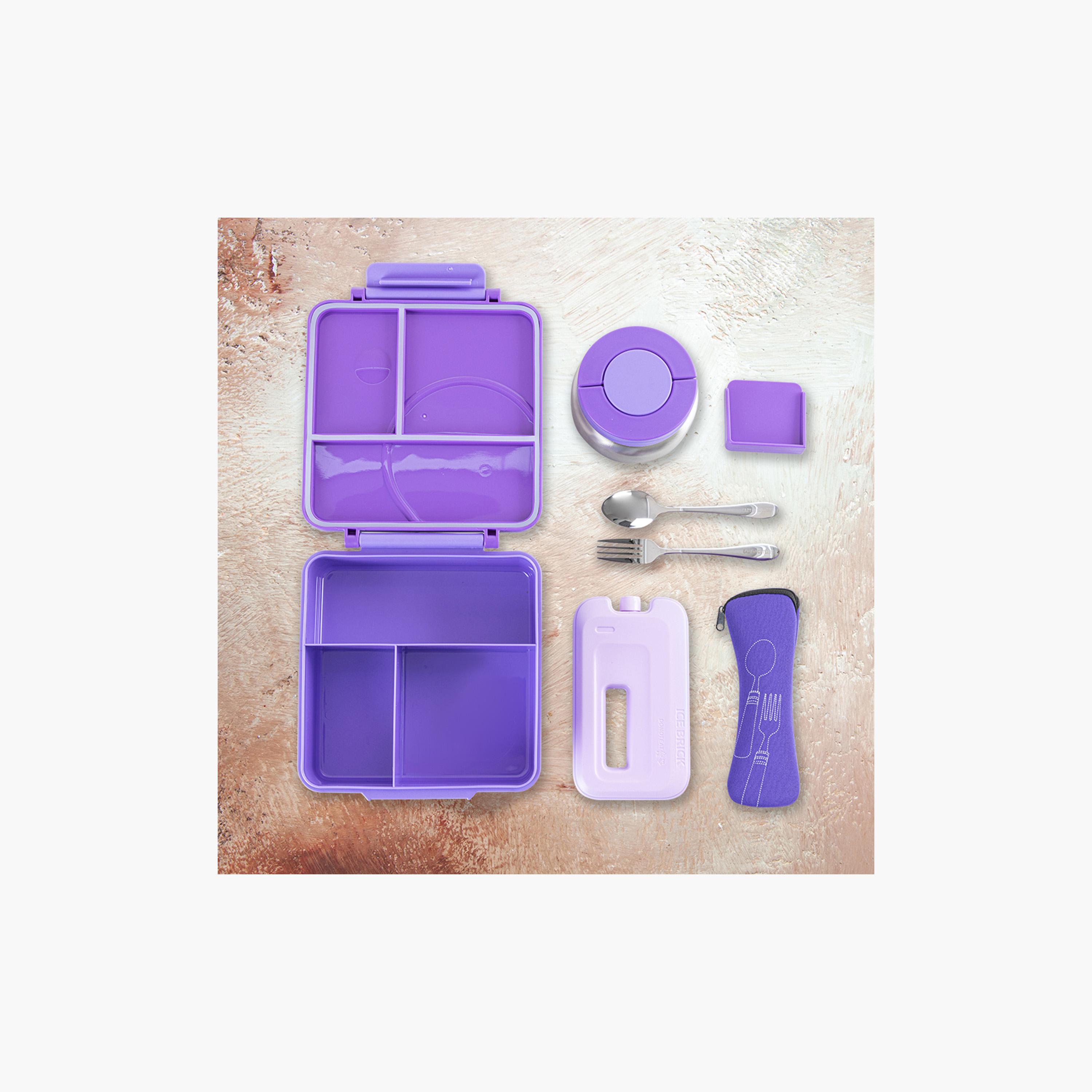 Eazy Kids Jumbo Bento Lunch Box with Insulated Luch Bag & Accessories Set - Purple-school-lunchessentials-lunchbags-image-8