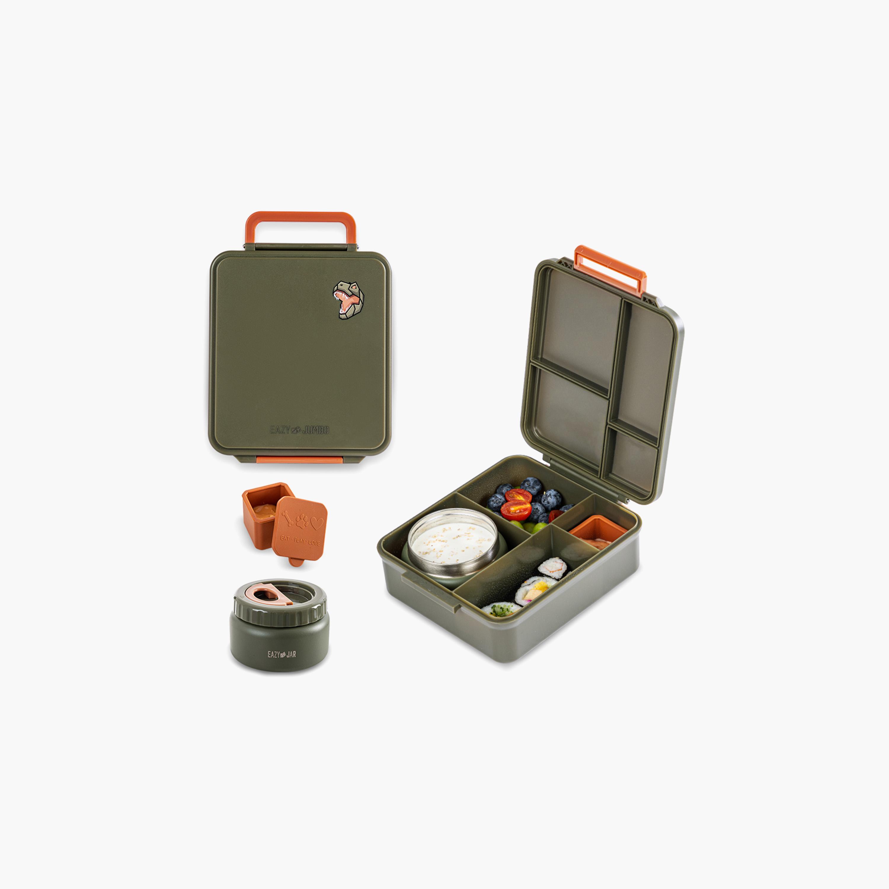 Eazy Kids Jumbo Bento Lunch Box with Thermos & Dip Jar - 1720 ml - Green-school-lunchessentials-lunchboxes-image-1