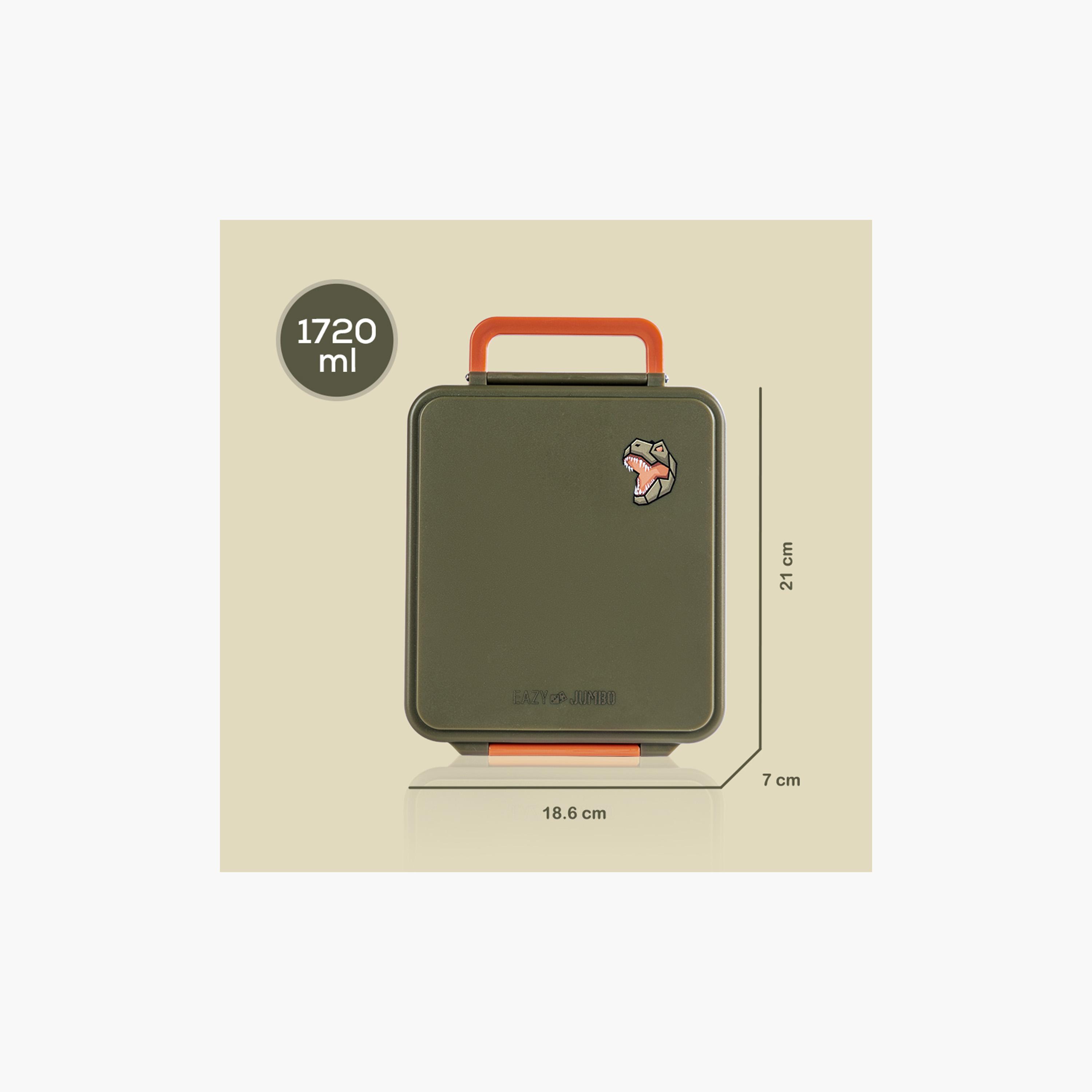 Eazy Kids Jumbo Bento Lunch Box with Thermos & Dip Jar - 1720 ml - Green-school-lunchessentials-lunchboxes-image-2