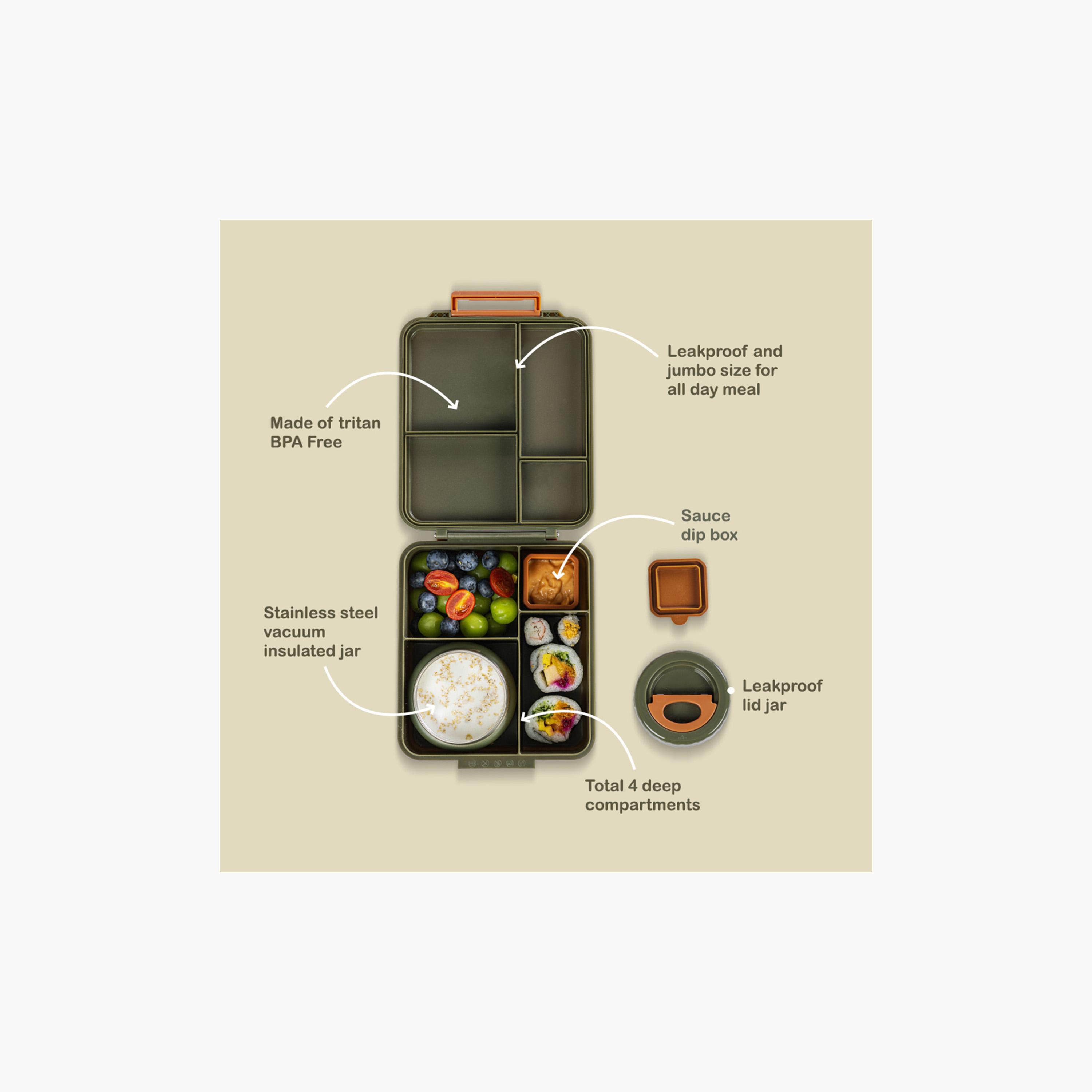Eazy Kids Jumbo Bento Lunch Box with Thermos & Dip Jar - 1720 ml - Green-school-lunchessentials-lunchboxes-image-4
