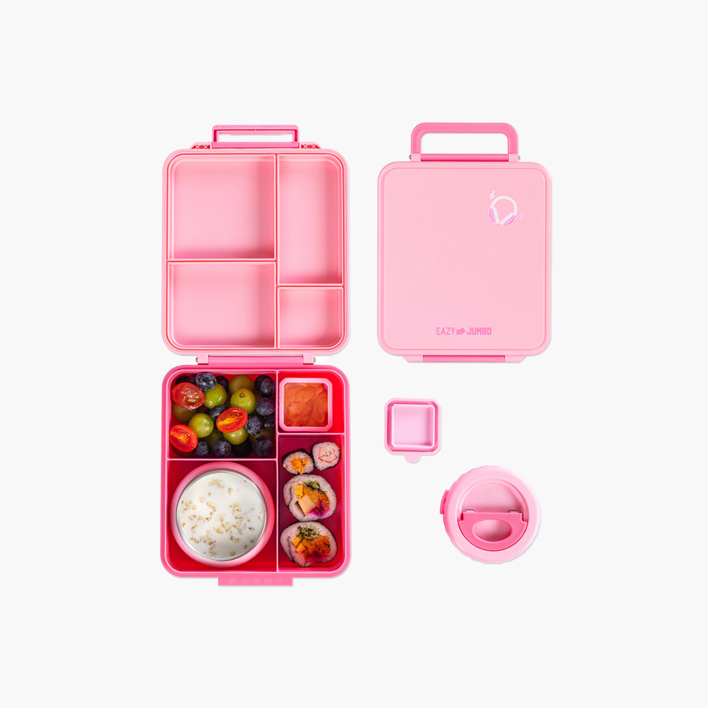 Eazy Kids Jumbo Bento Lunch Box with Thermos & Dip Jar - 1720 ml - Pink-school-lunchessentials-lunchboxes-image-1
