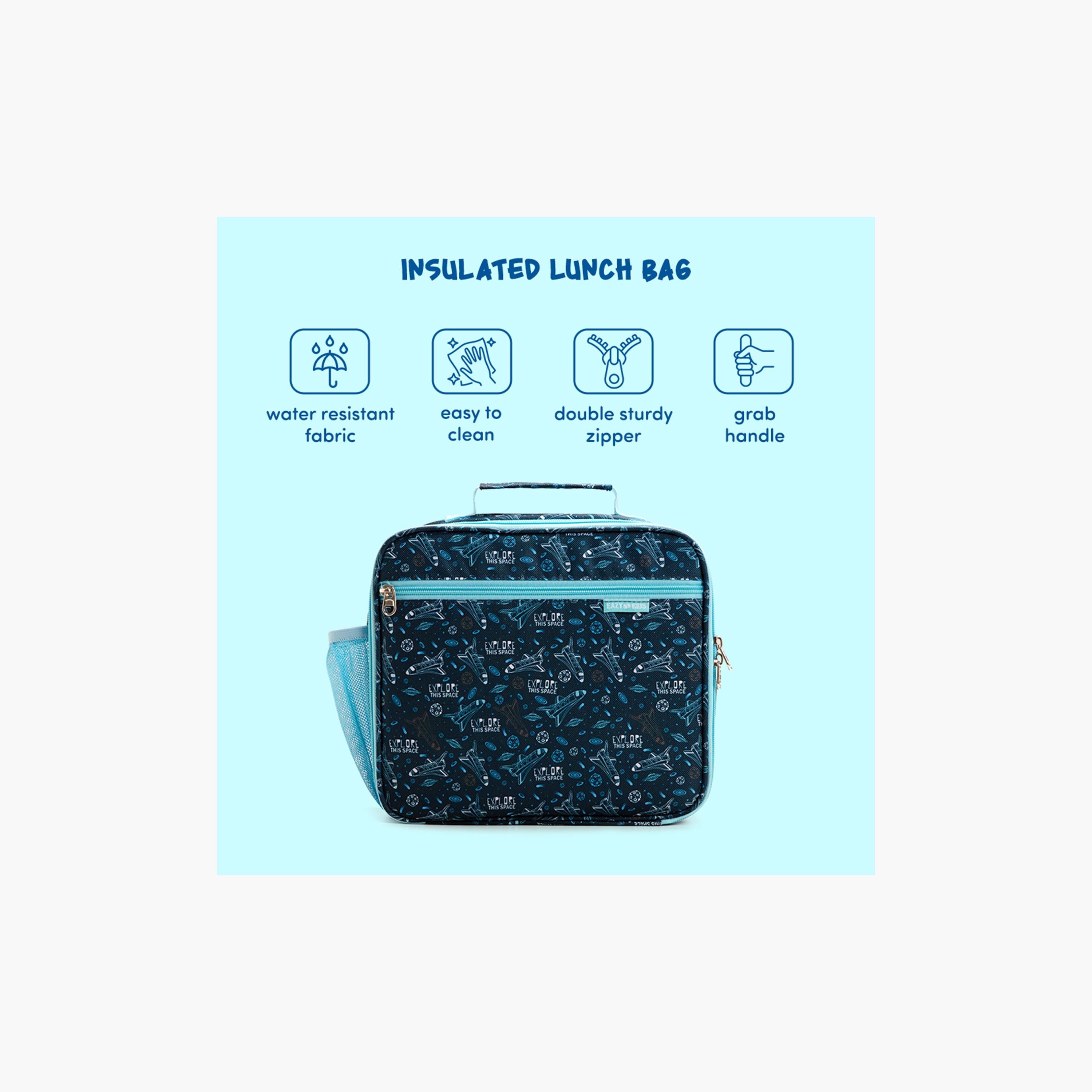 Eazy Kids Jumbo Bento Lunch Box with Water Bottle, Lunch Bag & Accessories Set - Aircraft - Blue-school-lunchessentials-lunchbags-image-2