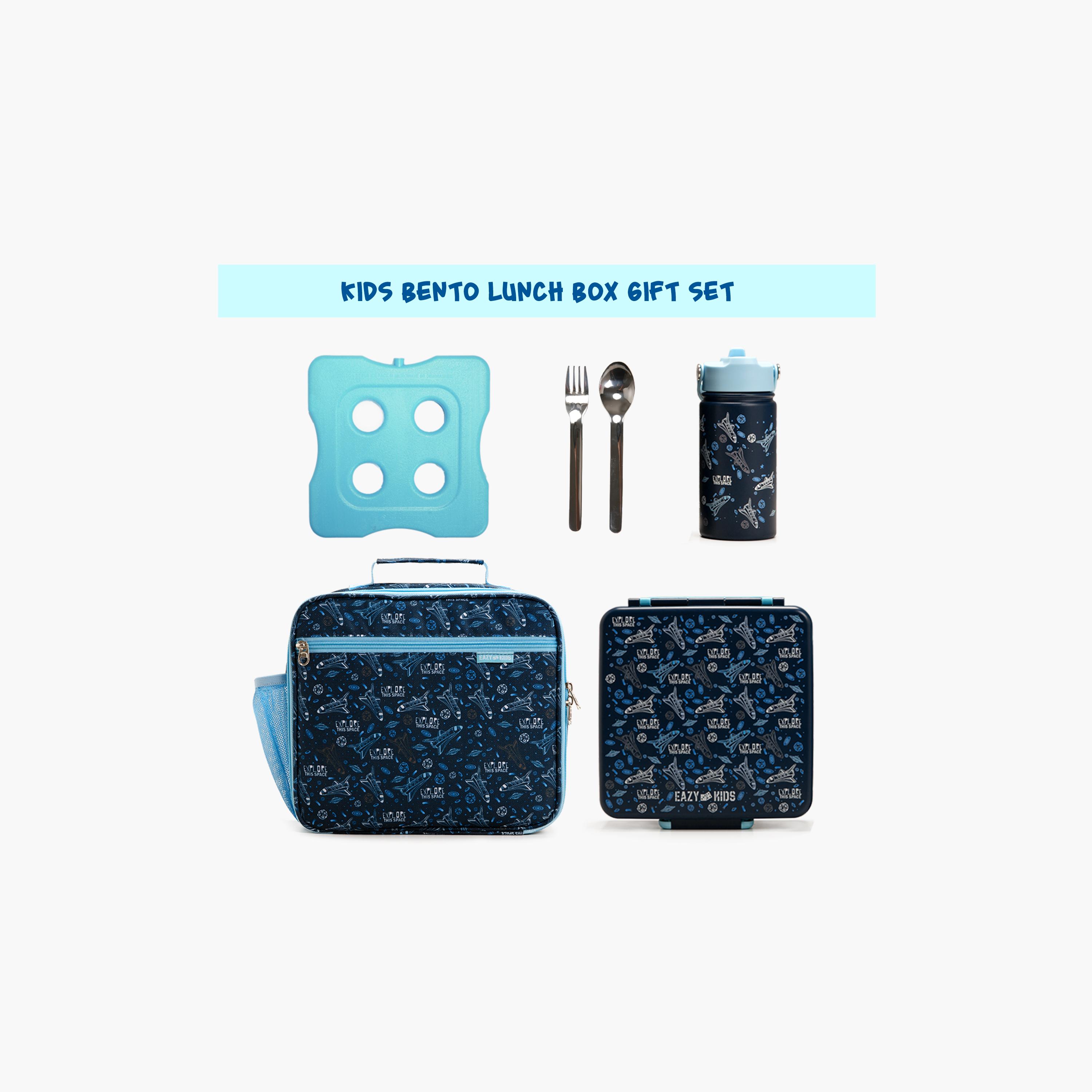 Eazy Kids Jumbo Bento Lunch Box with Water Bottle, Lunch Bag & Accessories Set - Aircraft - Blue-school-lunchessentials-lunchbags-image-3