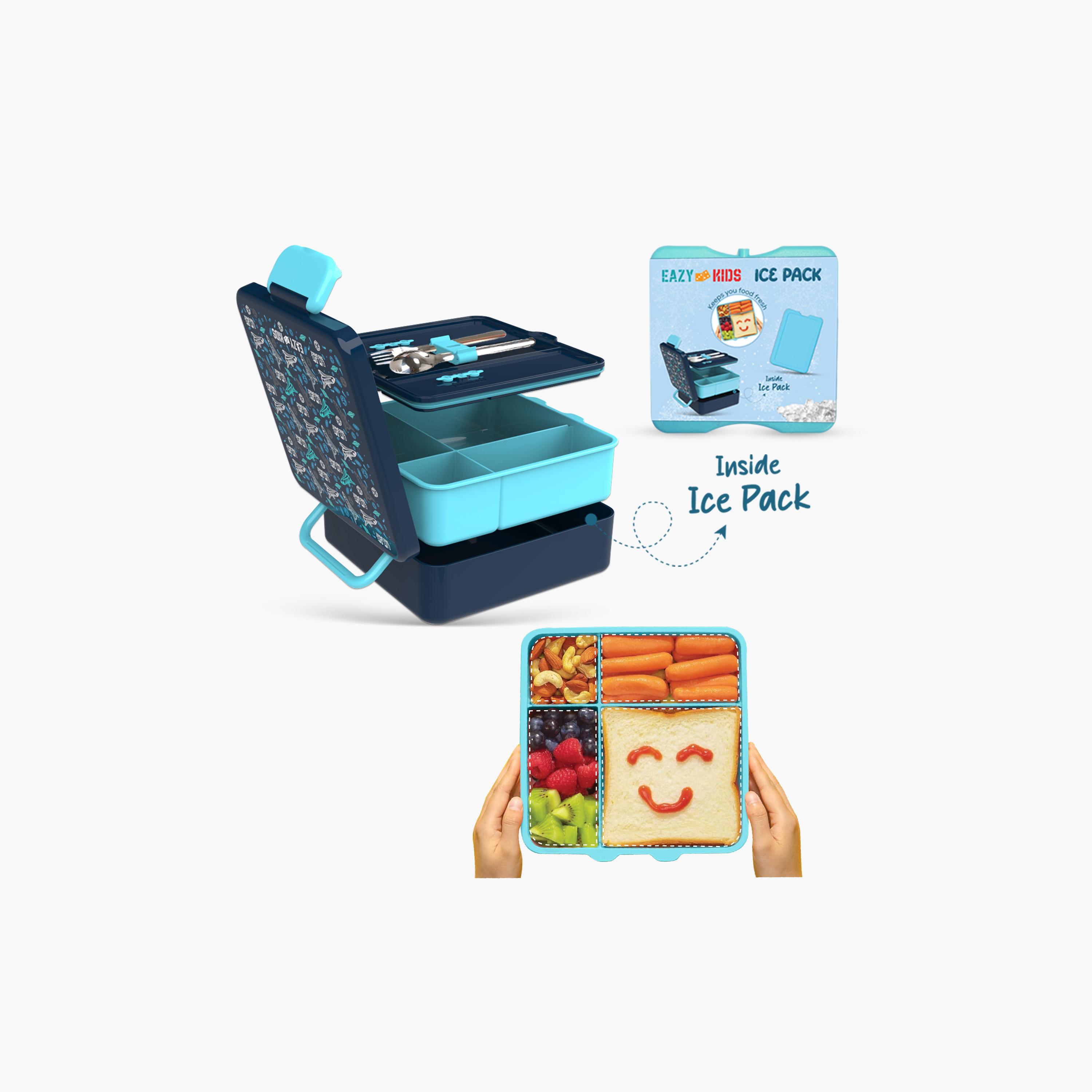 Eazy Kids Jumbo Bento Lunch Box with Water Bottle, Lunch Bag & Accessories Set - Aircraft - Blue-school-lunchessentials-lunchbags-image-8