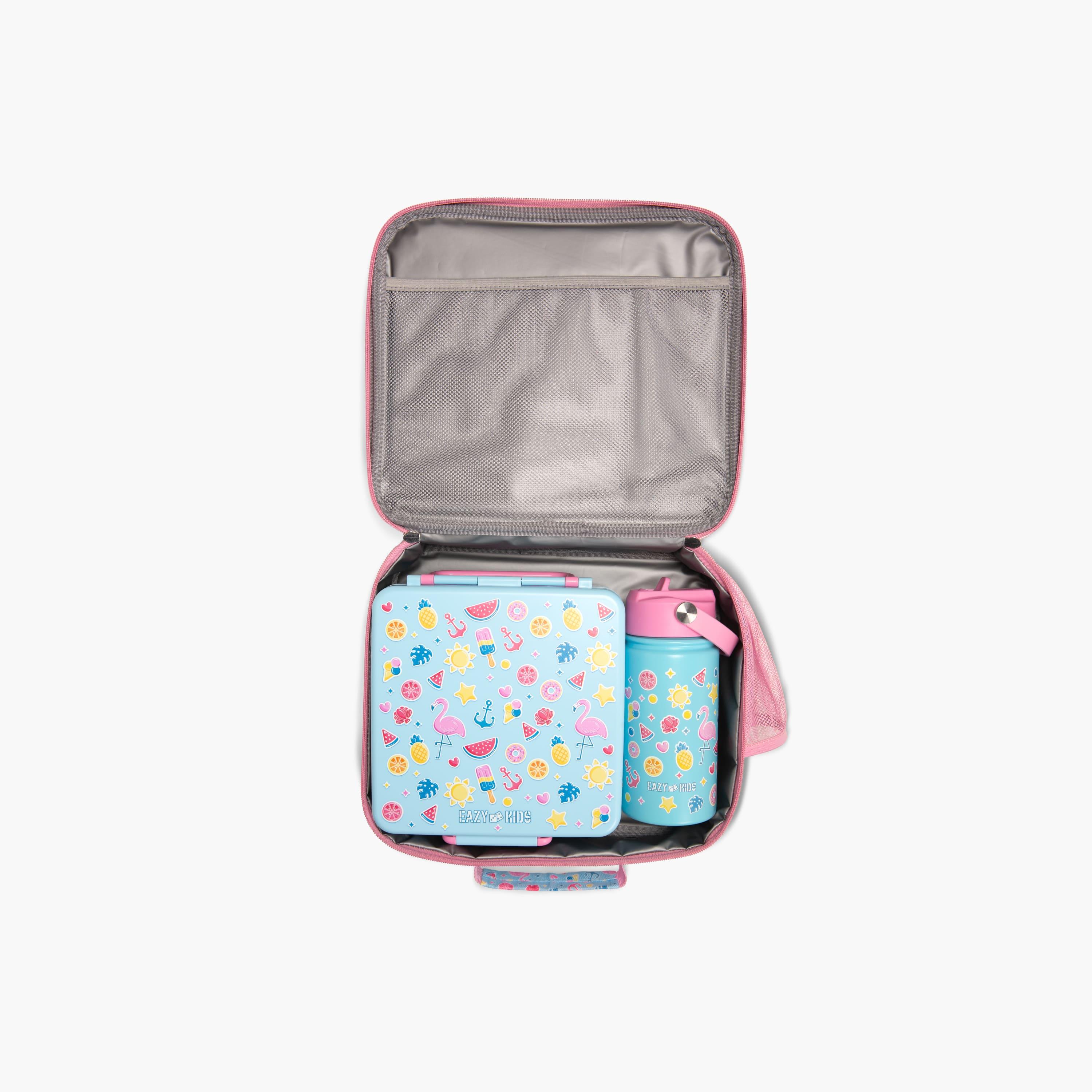 Eazy Kids Jumbo Bento Lunch Box with Water Bottle, Lunch Bag & Accessories Set - Flamingo - Pink-school-lunchessentials-lunchbags-image-11