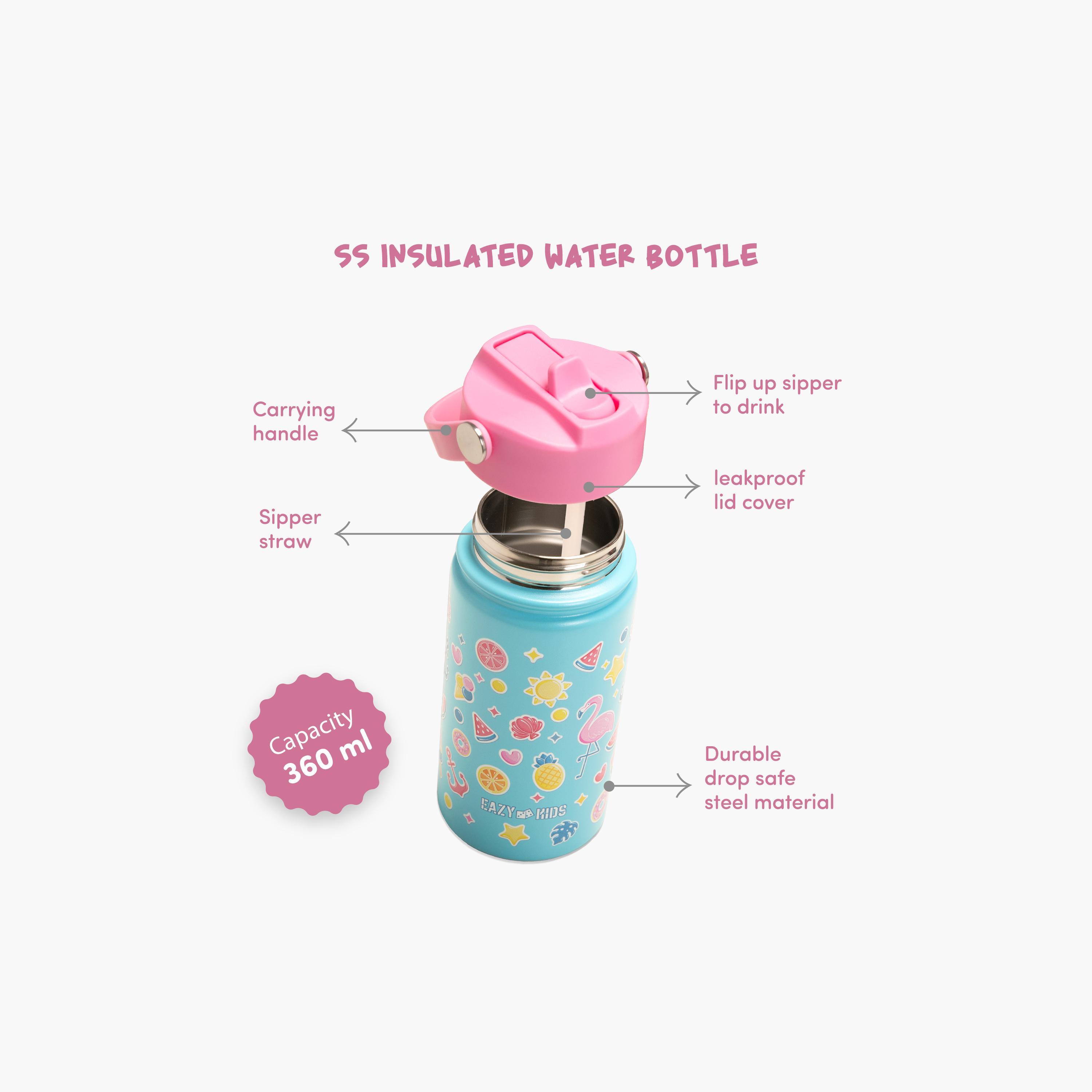 Eazy Kids Jumbo Bento Lunch Box with Water Bottle, Lunch Bag & Accessories Set - Flamingo - Pink-school-lunchessentials-lunchbags-image-13