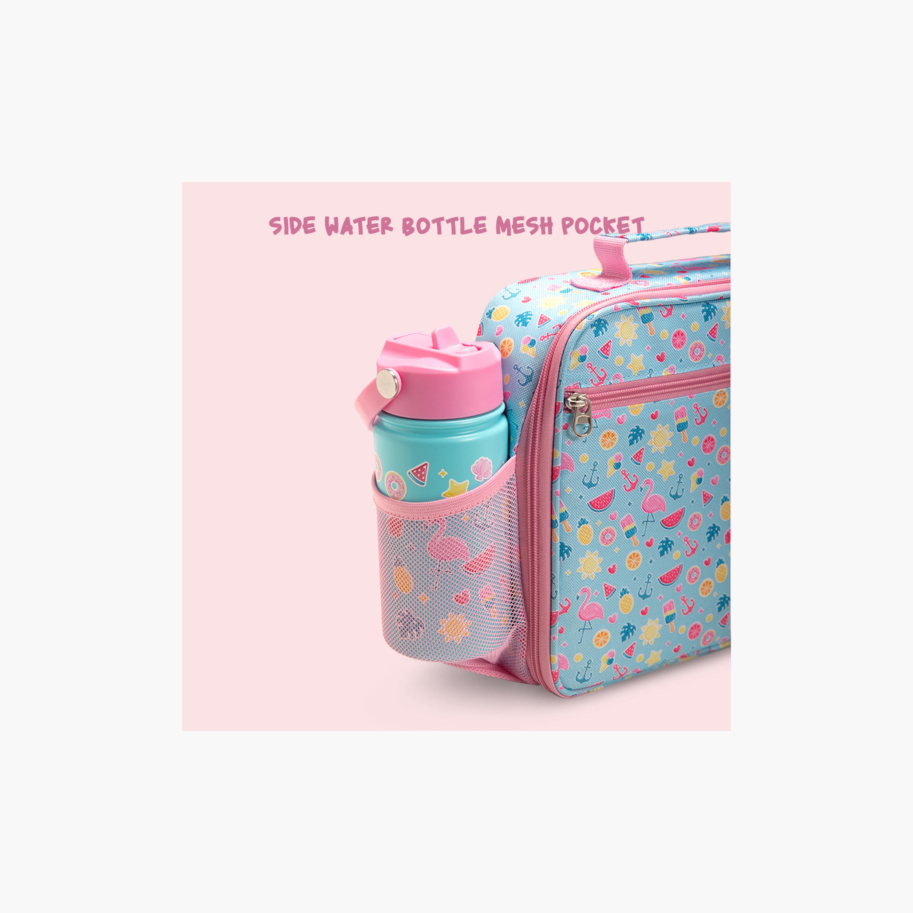 Eazy Kids Jumbo Bento Lunch Box with Water Bottle, Lunch Bag & Accessories Set - Flamingo - Pink-school-lunchessentials-lunchbags-image-14