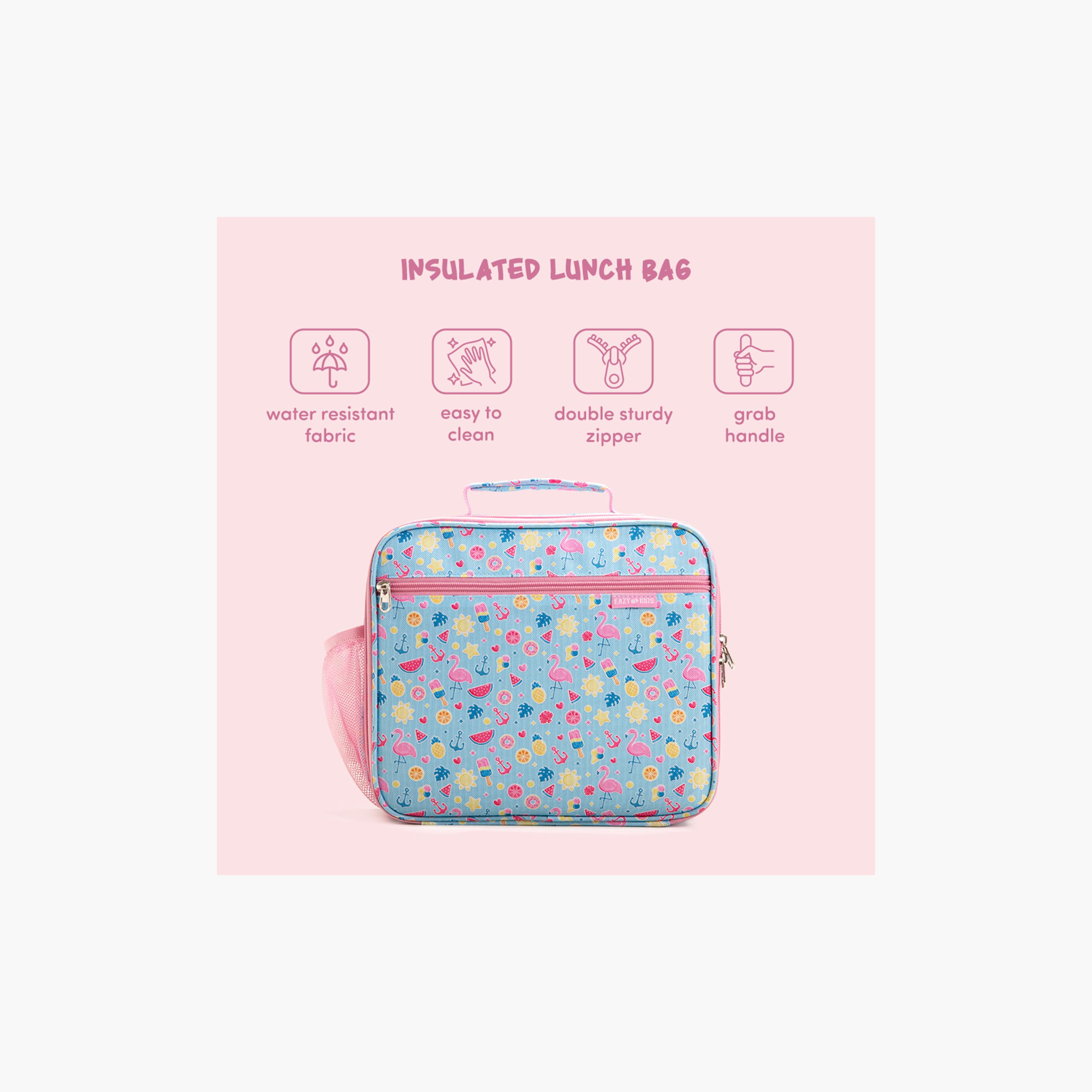 Eazy Kids Jumbo Bento Lunch Box with Water Bottle, Lunch Bag & Accessories Set - Flamingo - Pink-school-lunchessentials-lunchbags-image-2