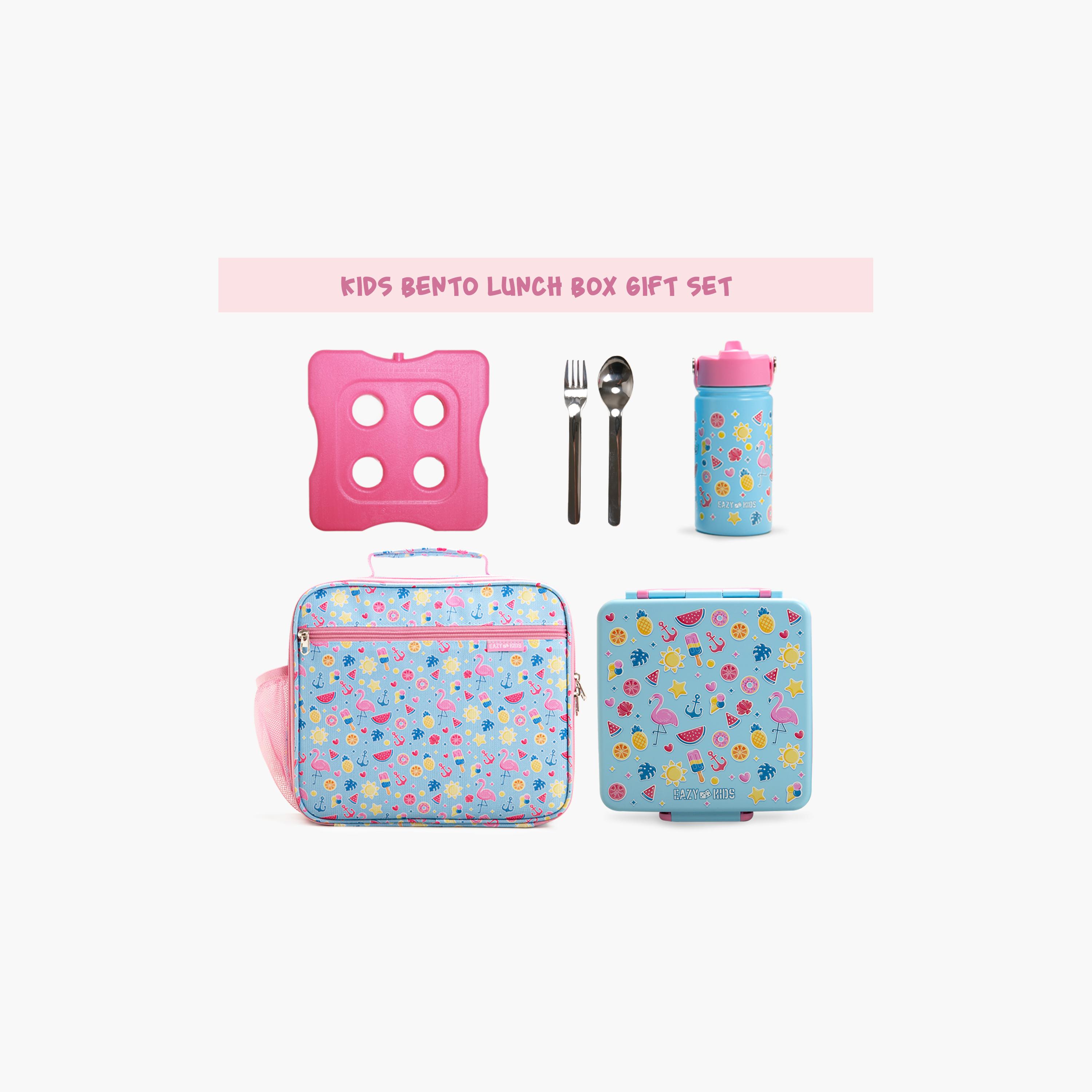 Eazy Kids Jumbo Bento Lunch Box with Water Bottle, Lunch Bag & Accessories Set - Flamingo - Pink-school-lunchessentials-lunchbags-image-3