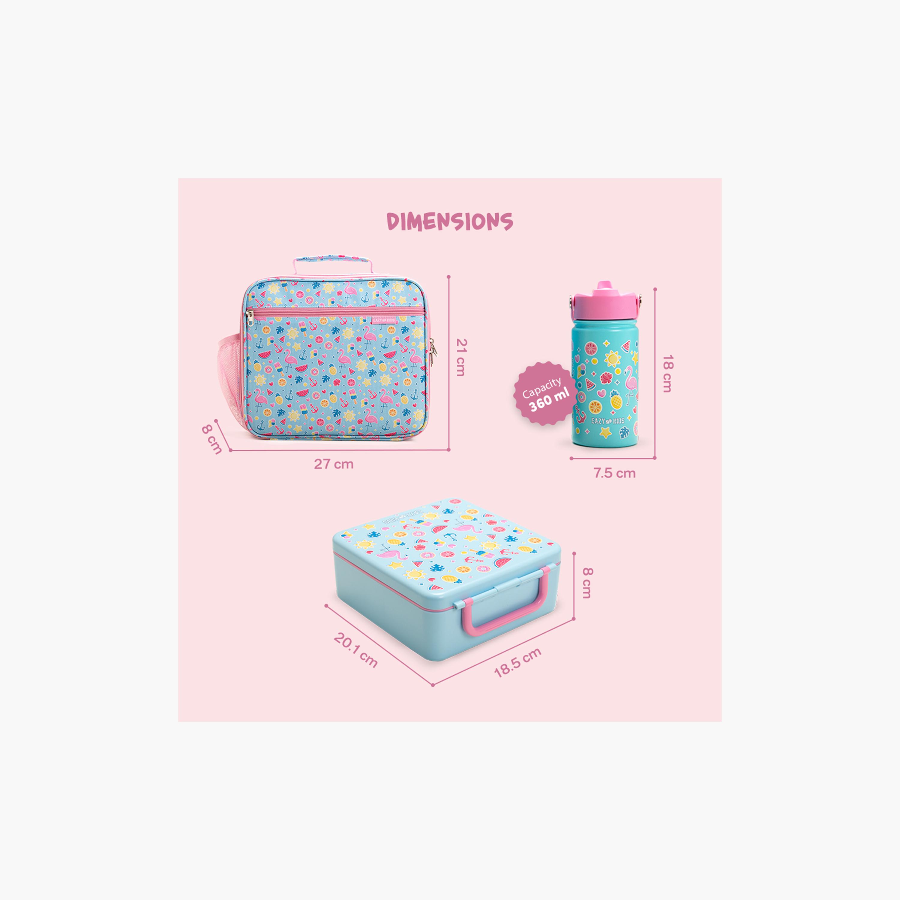 Eazy Kids Jumbo Bento Lunch Box with Water Bottle, Lunch Bag & Accessories Set - Flamingo - Pink-school-lunchessentials-lunchbags-image-7