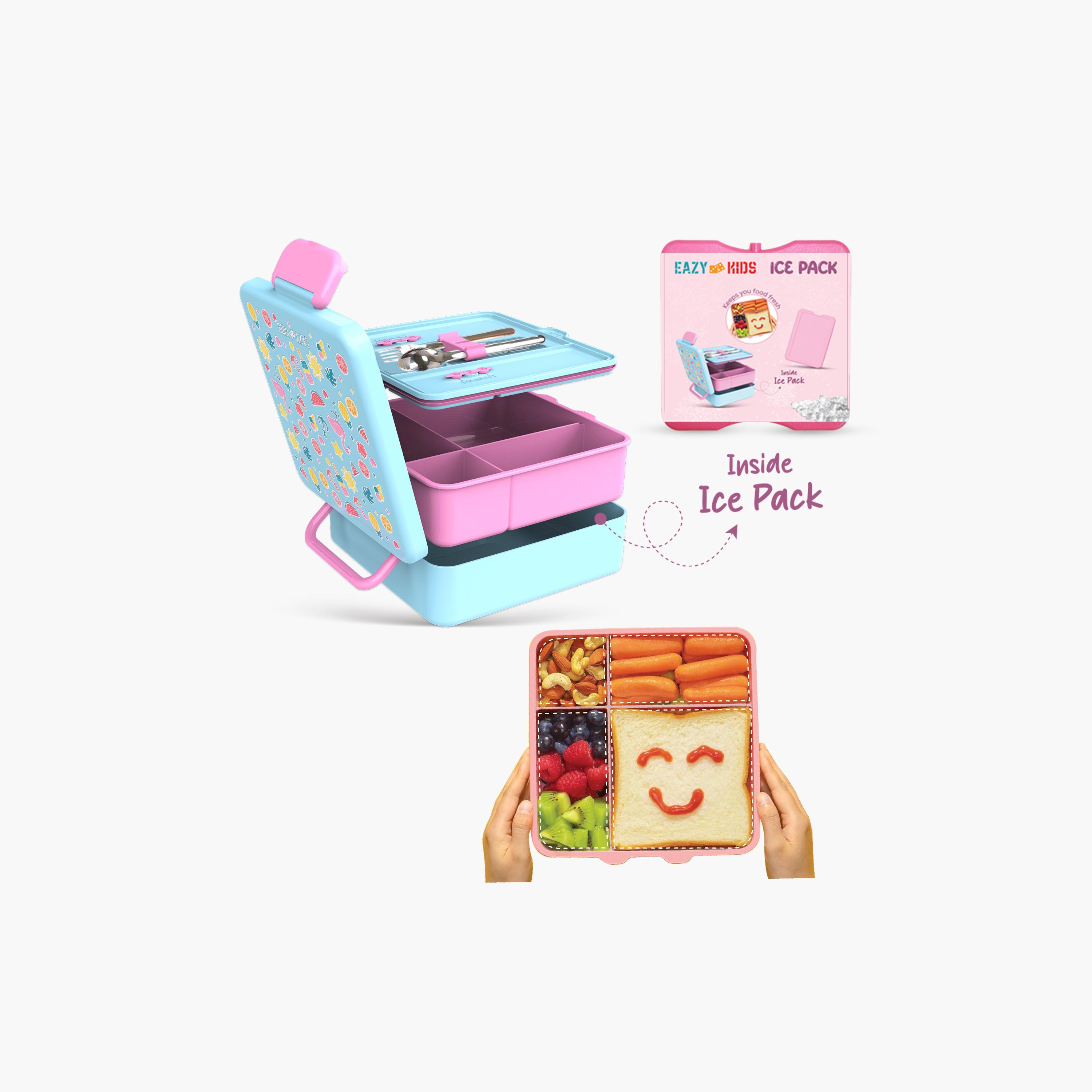 Eazy Kids Jumbo Bento Lunch Box with Water Bottle, Lunch Bag & Accessories Set - Flamingo - Pink-school-lunchessentials-lunchbags-image-8