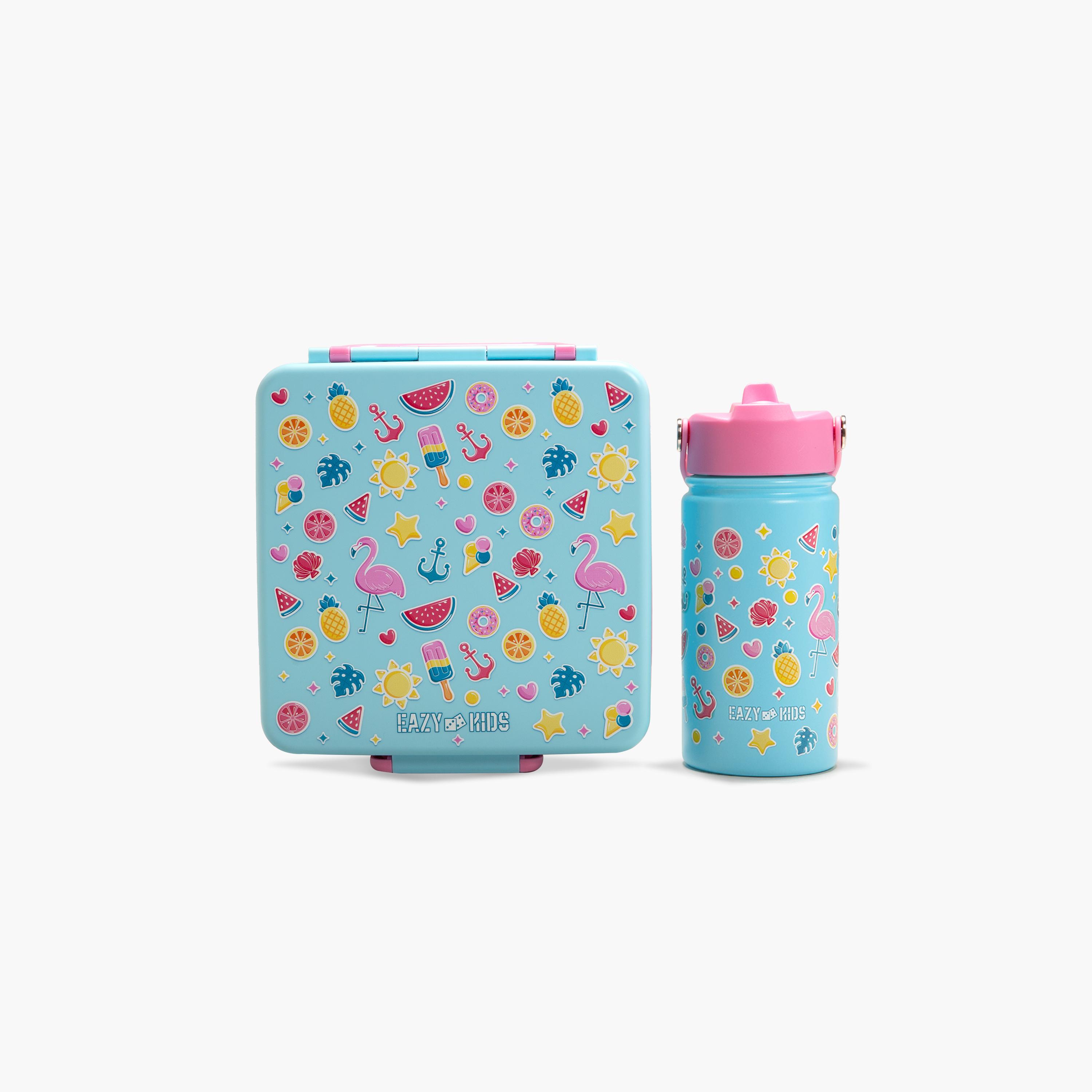 Eazy Kids Jumbo Bento Lunch Box with Water Bottle, Lunch Bag & Accessories Set - Flamingo - Pink-school-lunchessentials-lunchbags-image-9