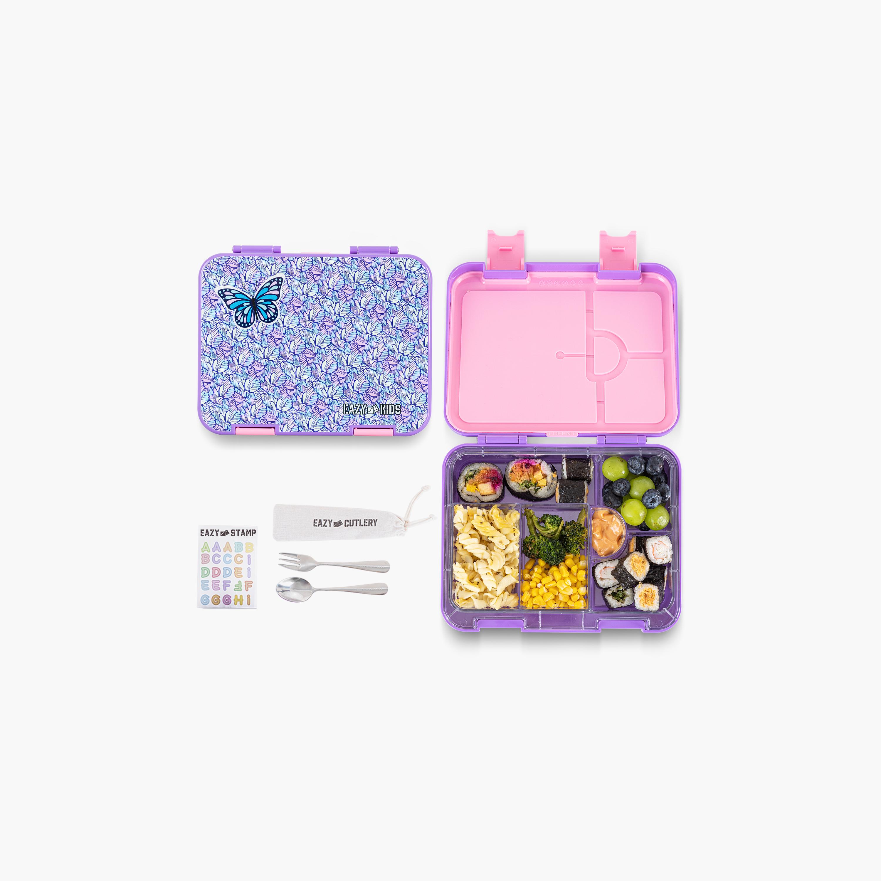 Eazy Kids 6 & 4 Convertible Bento Lunch Box with Accessories - 1160 ml - Butterfly - Purple-school-lunchessentials-lunchboxes-image-1