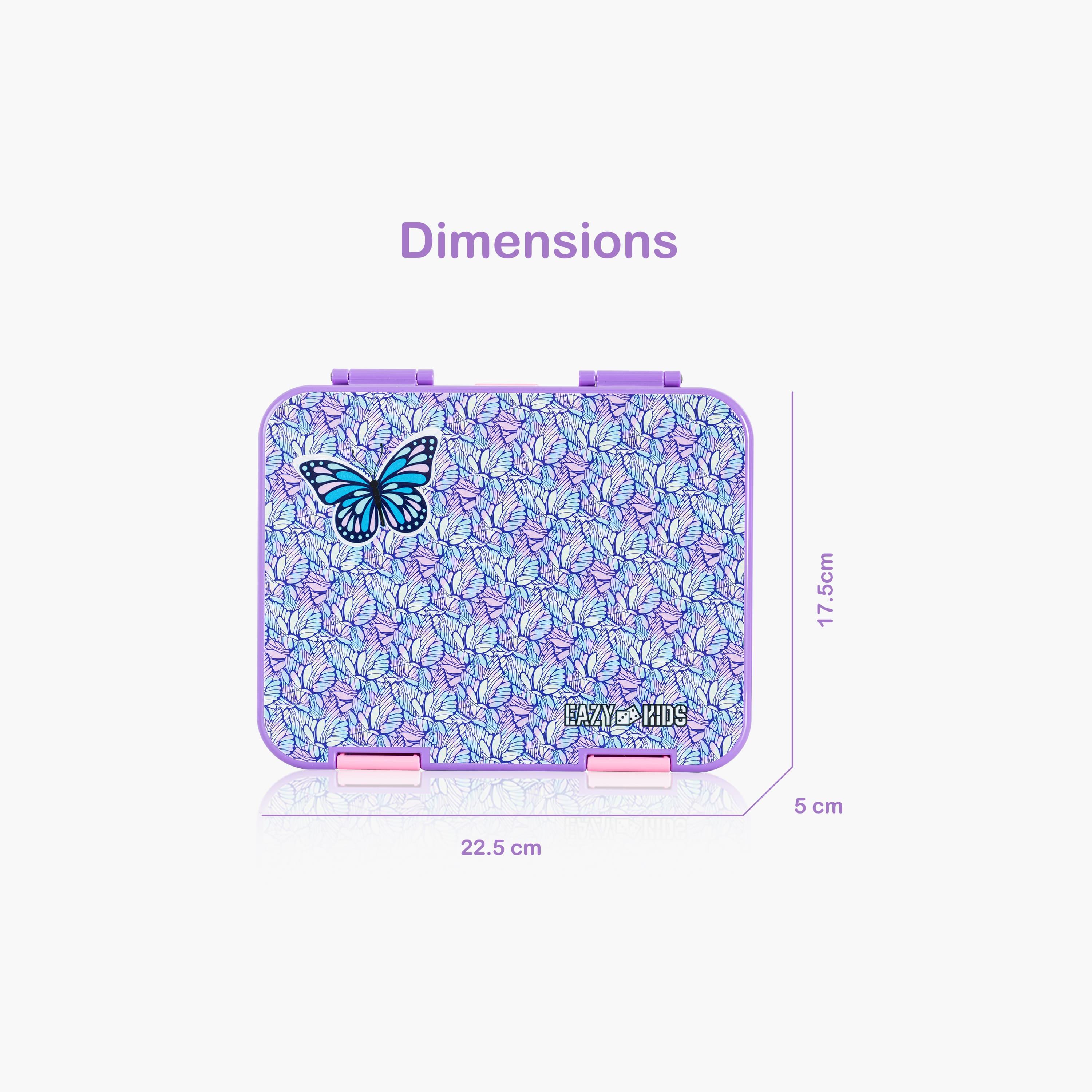Eazy Kids 6 & 4 Convertible Bento Lunch Box with Accessories - 1160 ml - Butterfly - Purple-school-lunchessentials-lunchboxes-image-2