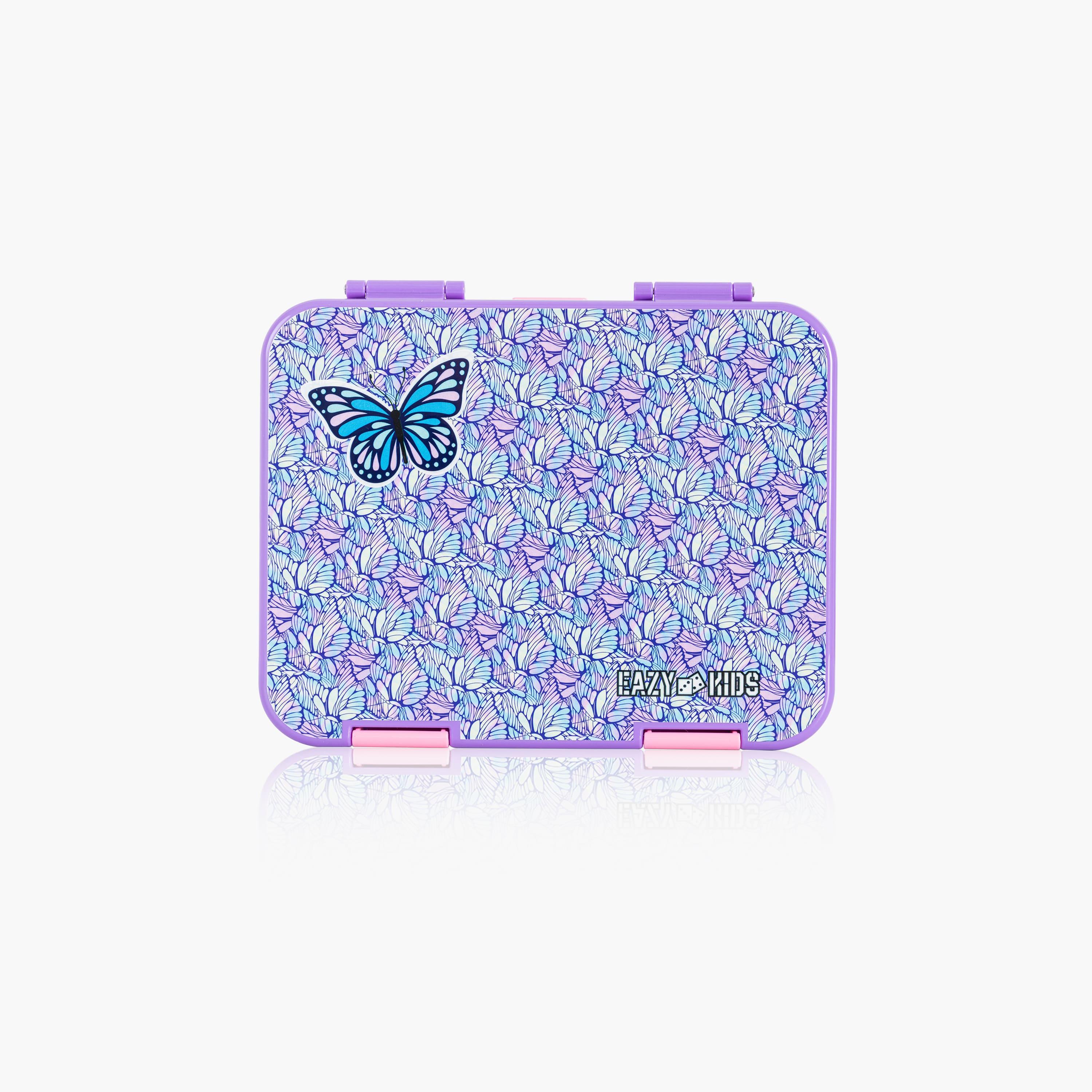 Eazy Kids 6 & 4 Convertible Bento Lunch Box with Accessories - 1160 ml - Butterfly - Purple-school-lunchessentials-lunchboxes-image-5