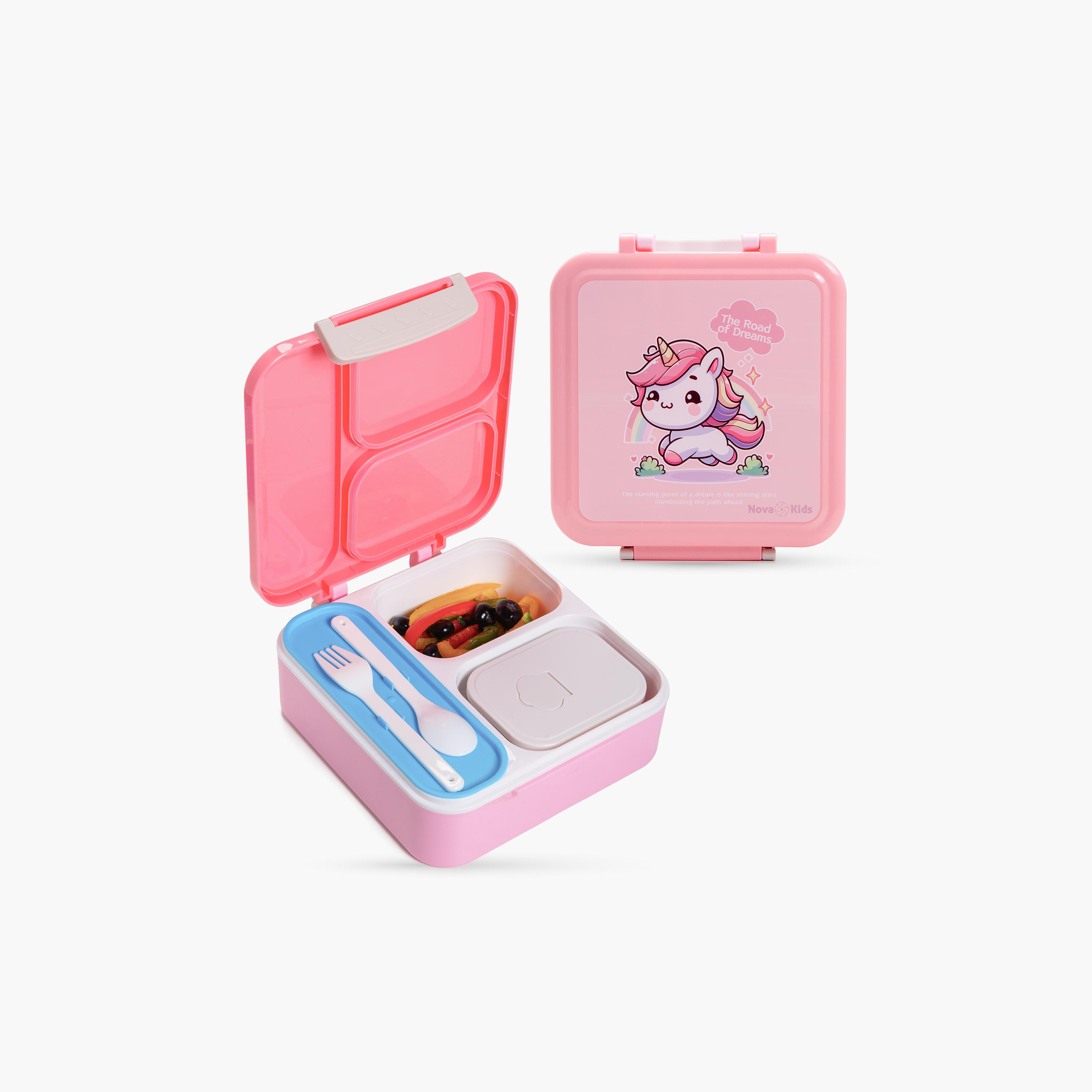 Nova Kids 3-Compartment Bento Lunch Box with Spoon, Fork & Jar - 1500 ml - Unicorn Pink-school-lunchessentials-lunchboxes-image-1