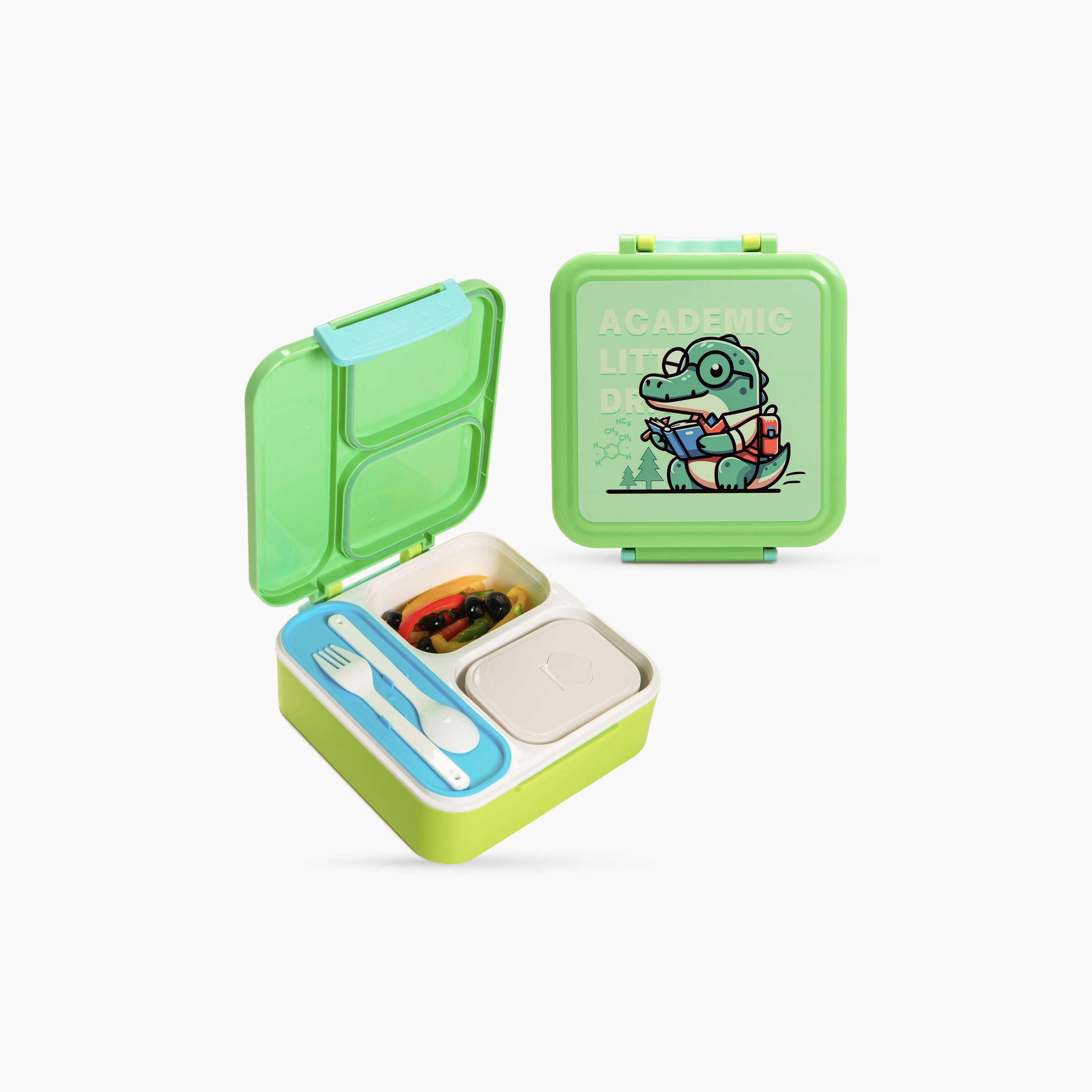 Nova Kids 3-Compartment Bento Lunch Box with Spoon, Fork & Jar - 1500 ml - Dino - Green-school-lunchessentials-lunchboxes-image-1