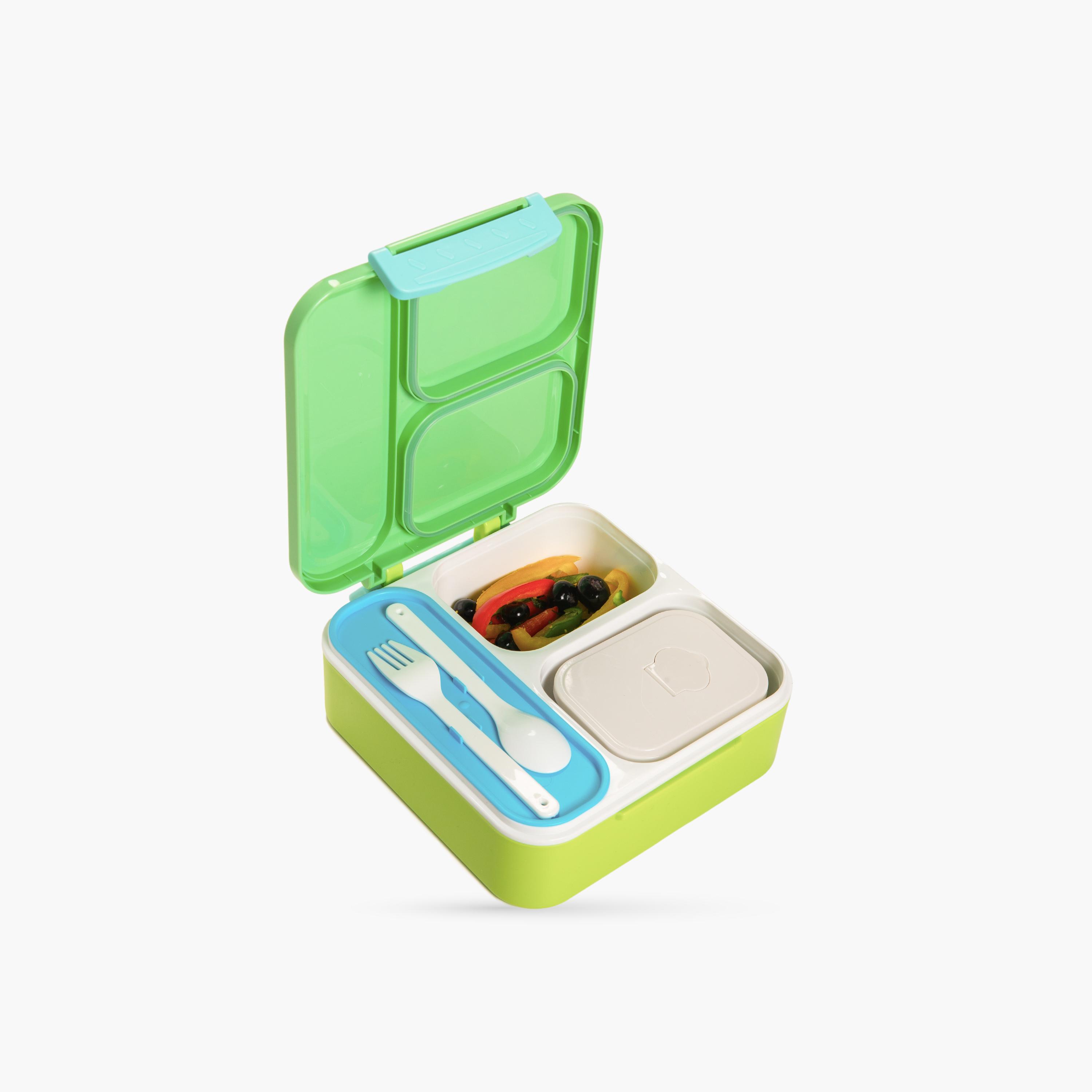 Nova Kids 3-Compartment Bento Lunch Box with Spoon, Fork & Jar - 1500 ml - Dino - Green-school-lunchessentials-lunchboxes-image-2