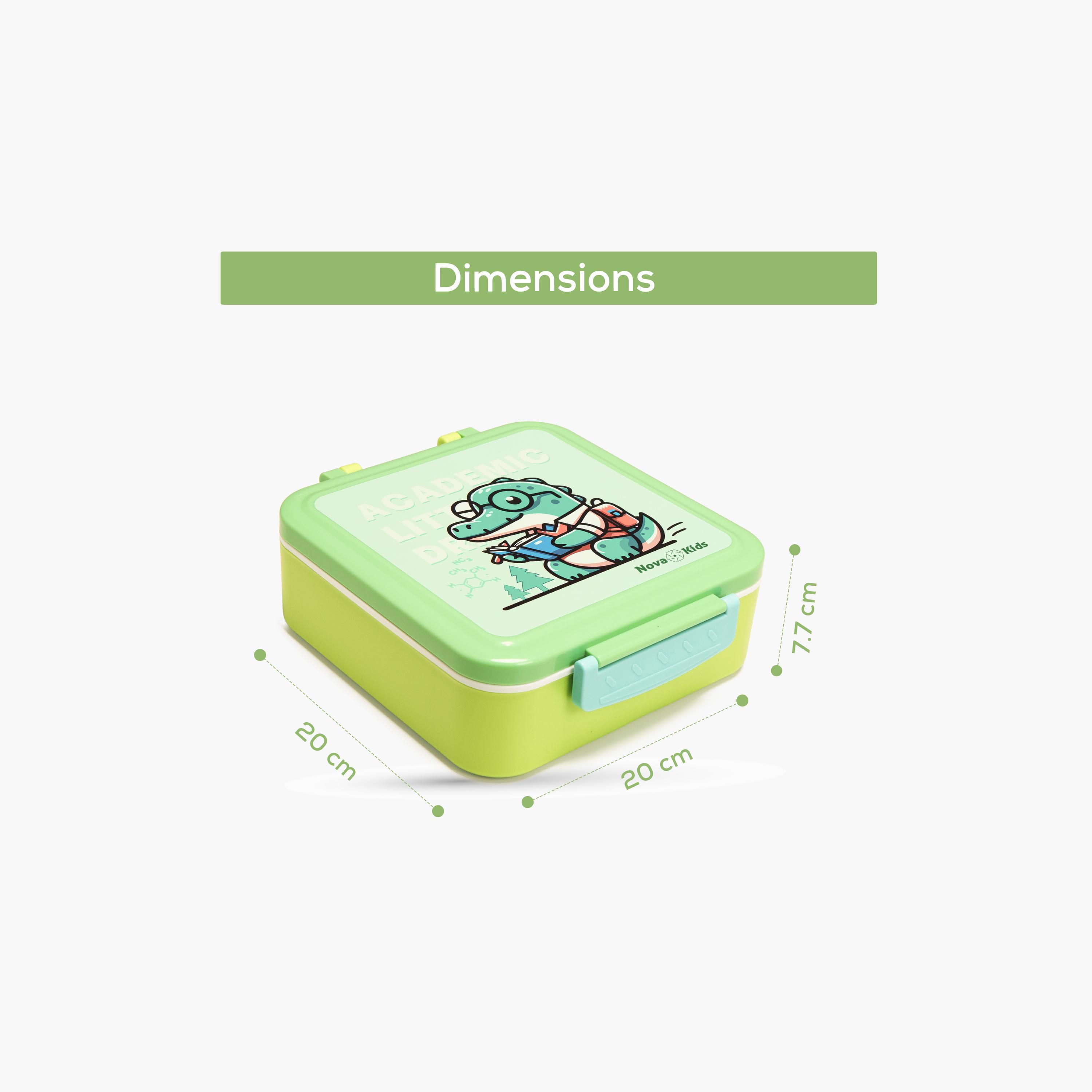 Nova Kids 3-Compartment Bento Lunch Box with Spoon, Fork & Jar - 1500 ml - Dino - Green-school-lunchessentials-lunchboxes-image-3
