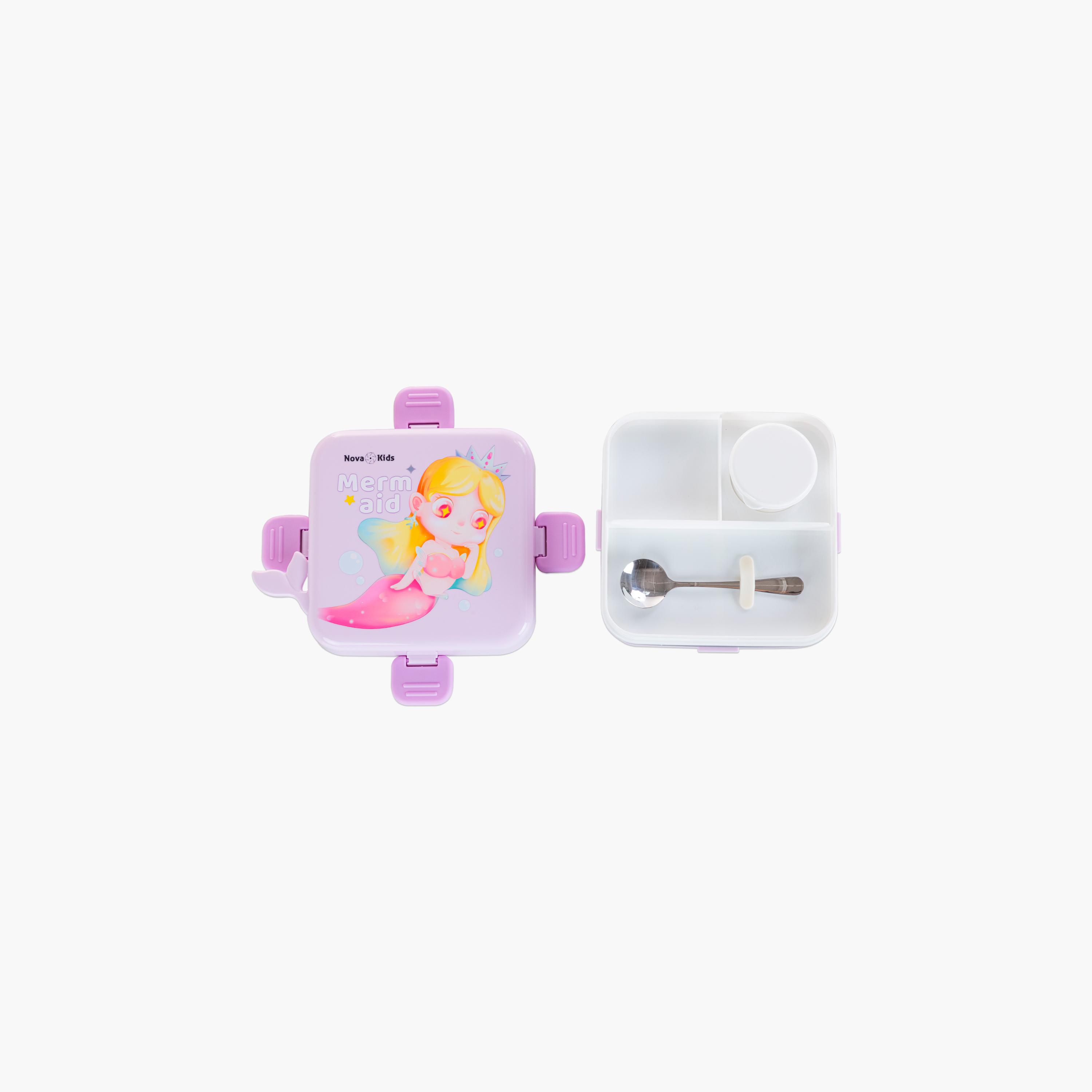 Nova Kids 3-Compartment Steel Bento Lunch Box with Spoon & Sauce Box - 1590 ml - Mermaid - Purple-school-lunchessentials-lunchboxes-image-2