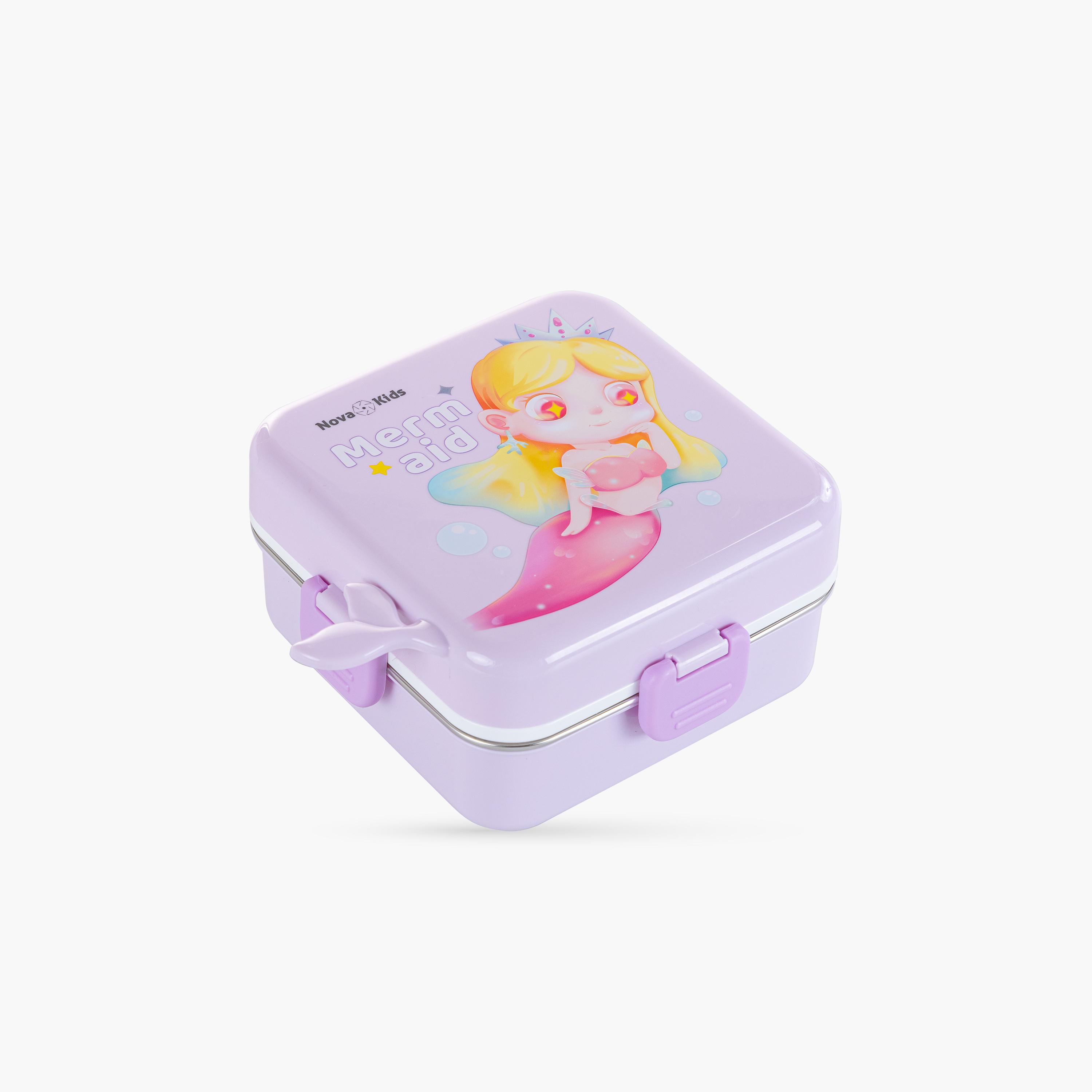 Nova Kids 3-Compartment Steel Bento Lunch Box with Spoon & Sauce Box - 1590 ml - Mermaid - Purple-school-lunchessentials-lunchboxes-image-3