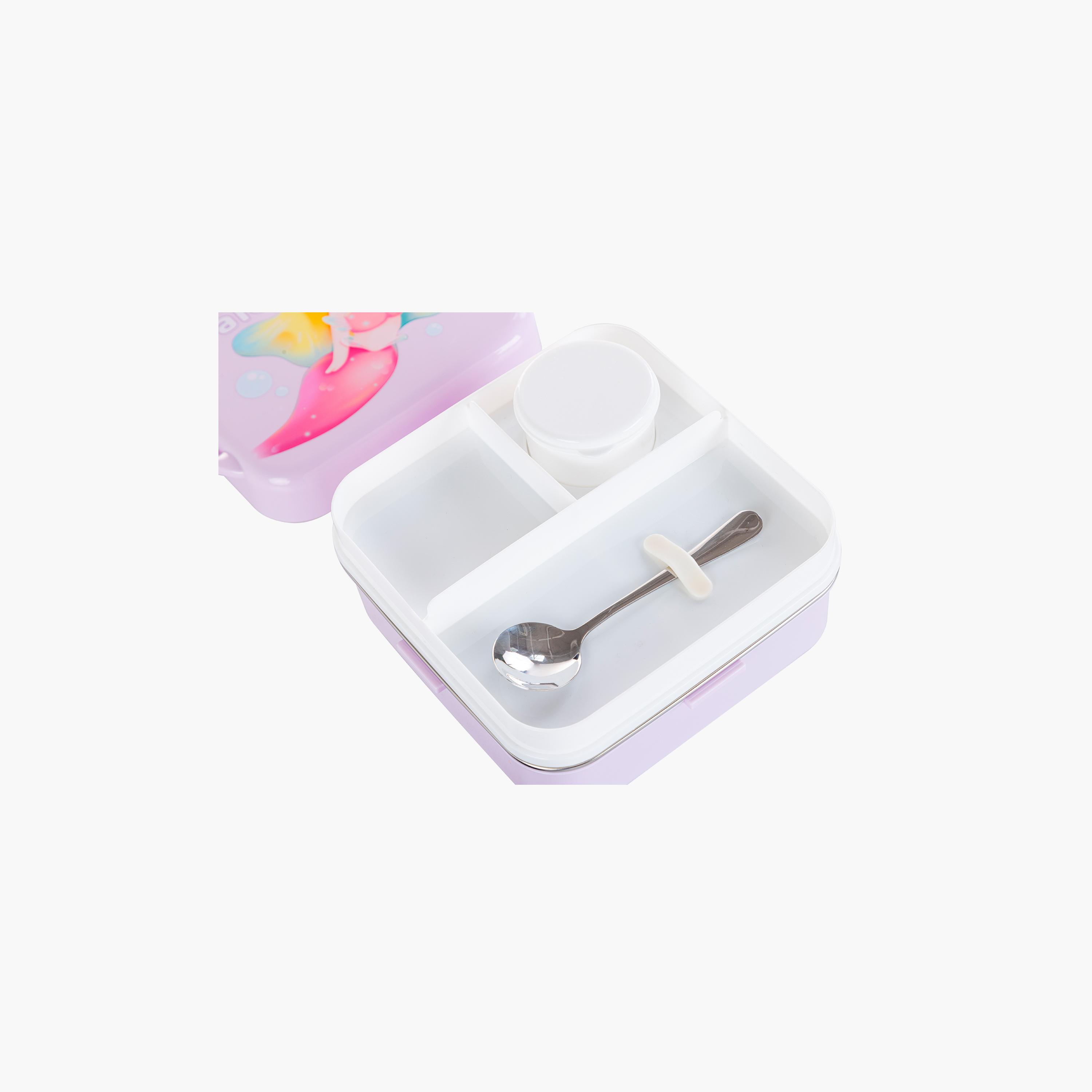 Nova Kids 3-Compartment Steel Bento Lunch Box with Spoon & Sauce Box - 1590 ml - Mermaid - Purple-school-lunchessentials-lunchboxes-image-6